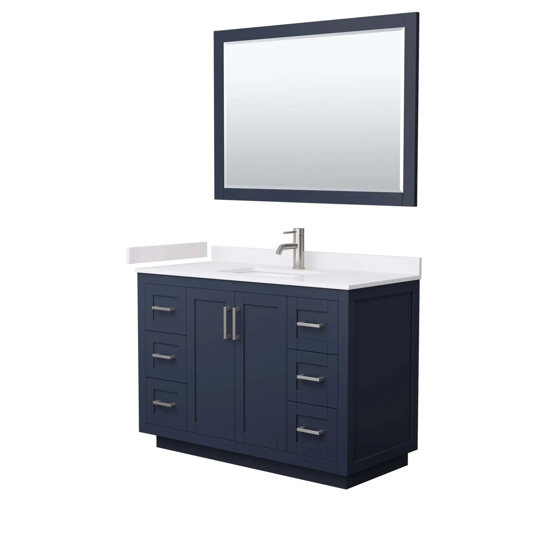 48" Miranda Single Bathroom Vanity in Dark Blue with Brushed Nickel Trim & 46" Mirror by Wyndham