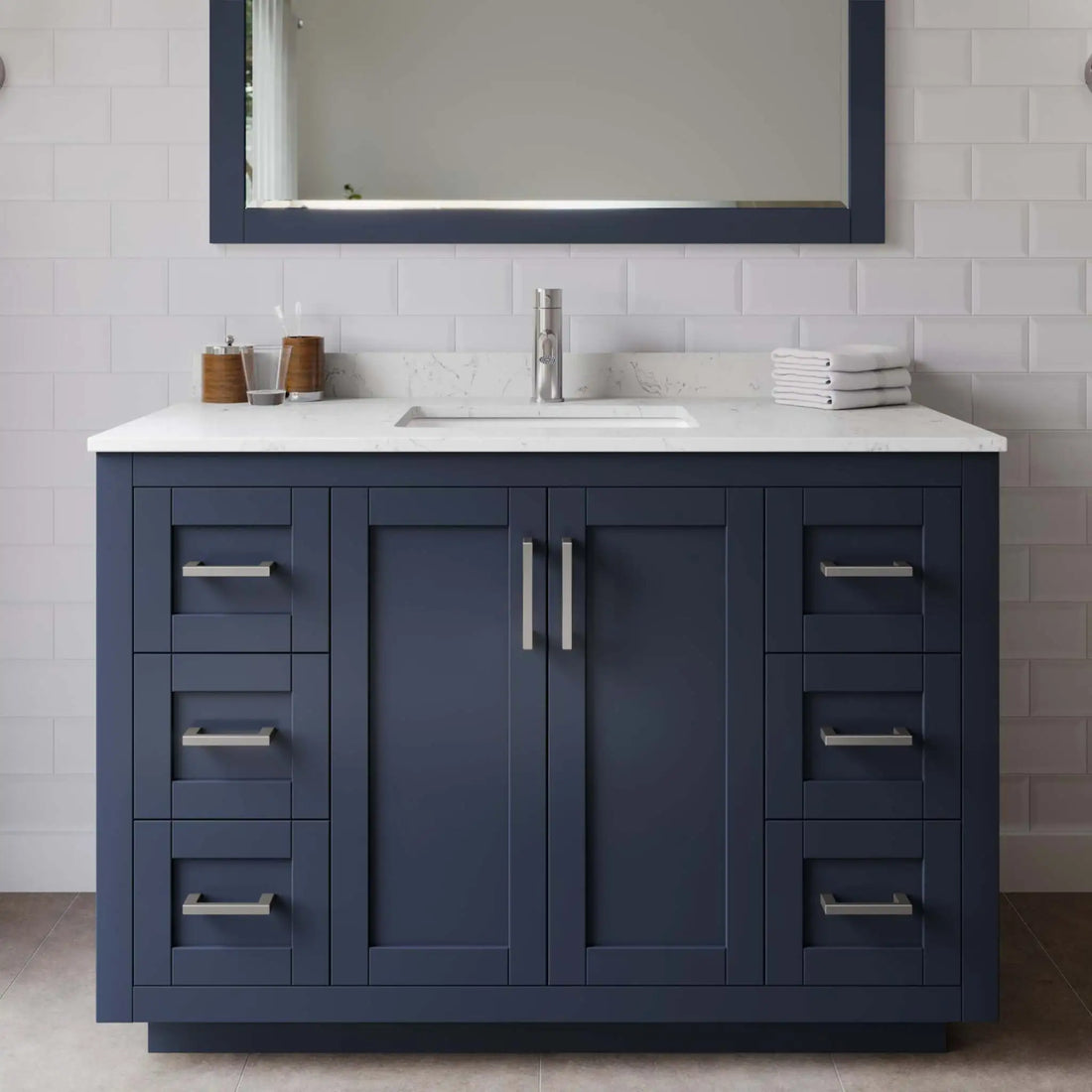 48" Miranda Single Bathroom Vanity in Dark Blue with Brushed Nickel Trim by Wyndham