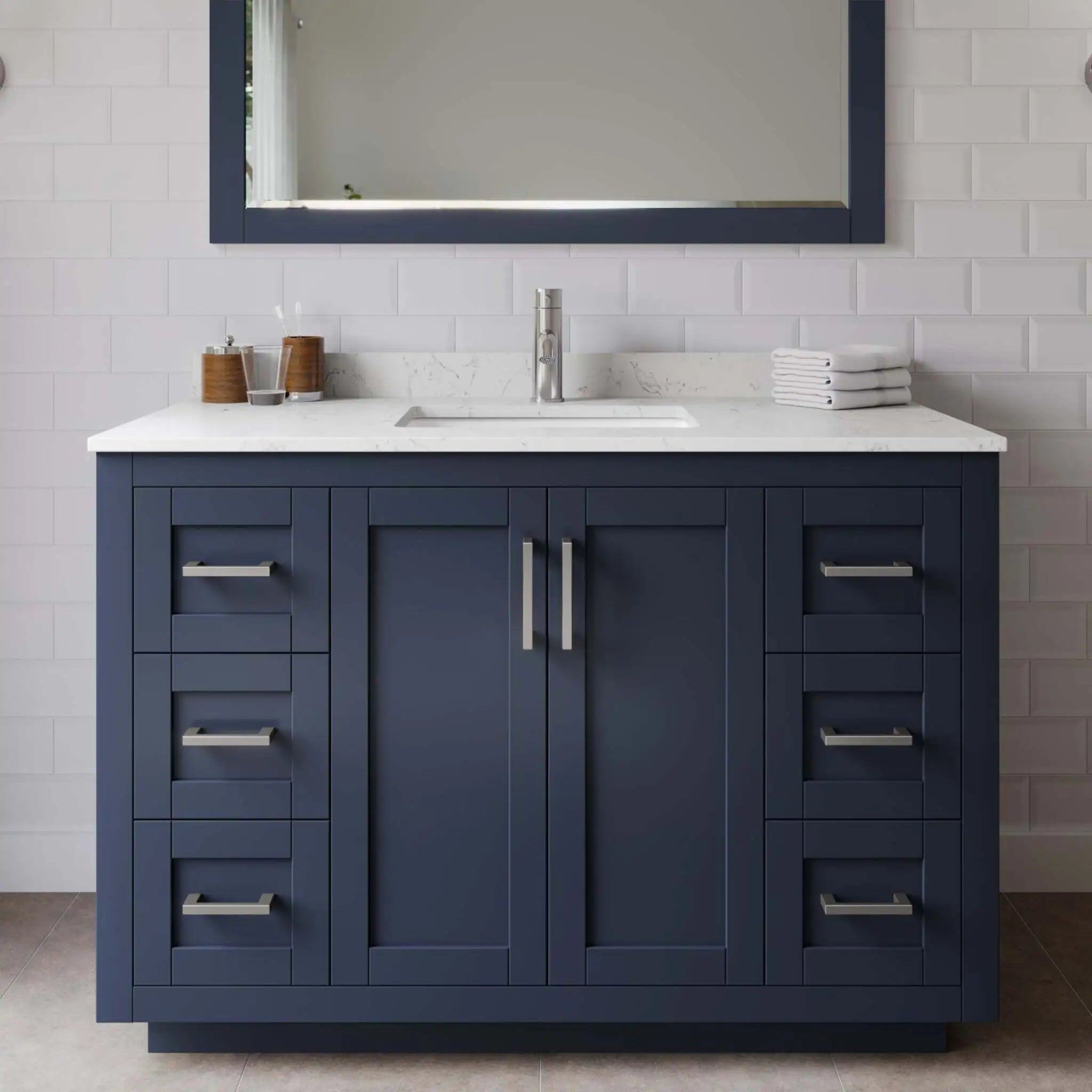 48" Miranda Single Bathroom Vanity in Dark Blue with Brushed Nickel Trim by Wyndham