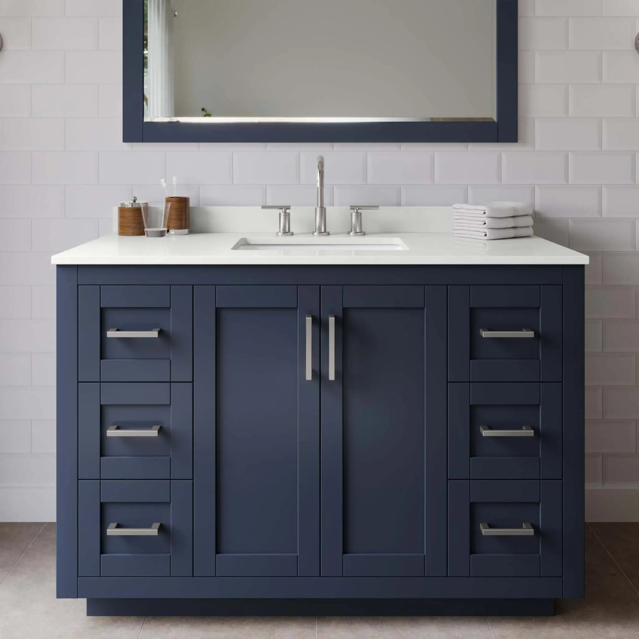 48" Miranda Single Bathroom Vanity in Dark Blue with Brushed Nickel Trim by Wyndham