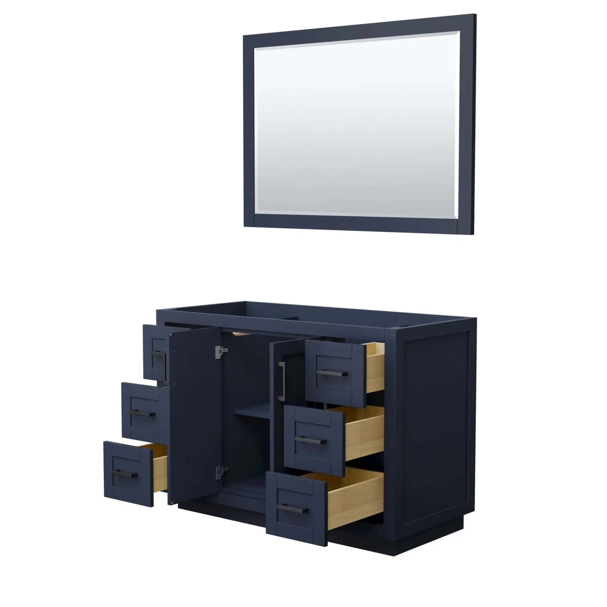 48" Miranda Single Bathroom Vanity in Dark Blue with Matte Black Trim & 46" Mirror by Wyndham