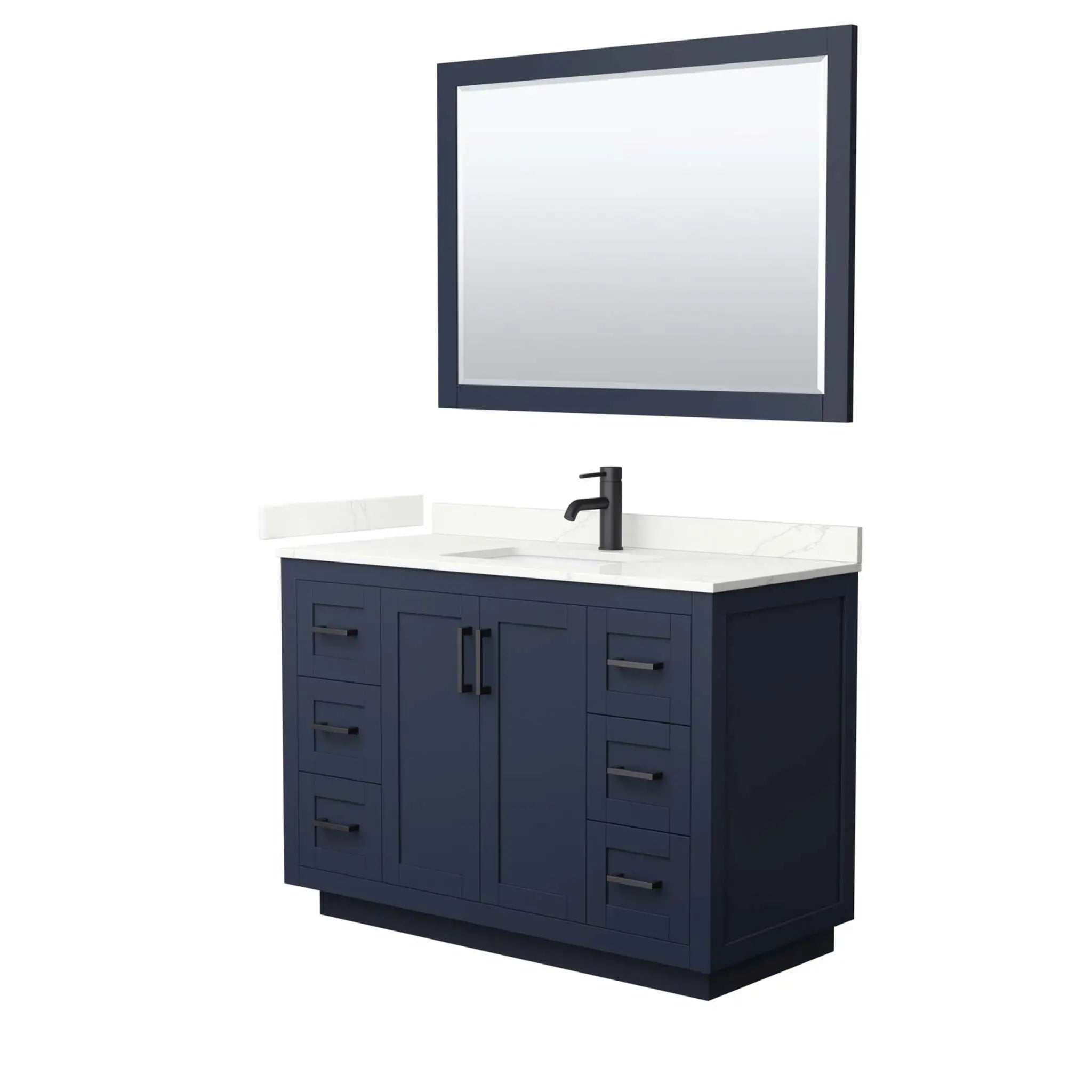 48" Miranda Single Bathroom Vanity in Dark Blue with Matte Black Trim & 46" Mirror by Wyndham