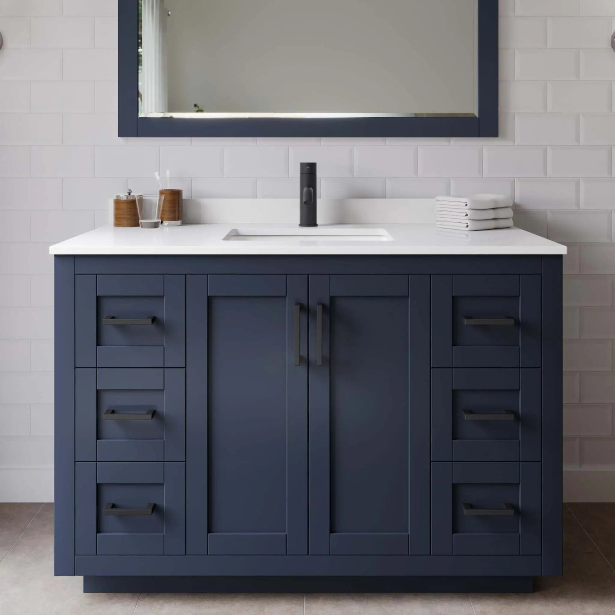 48" Miranda Single Bathroom Vanity in Dark Blue with Matte Black Trim by Wyndham