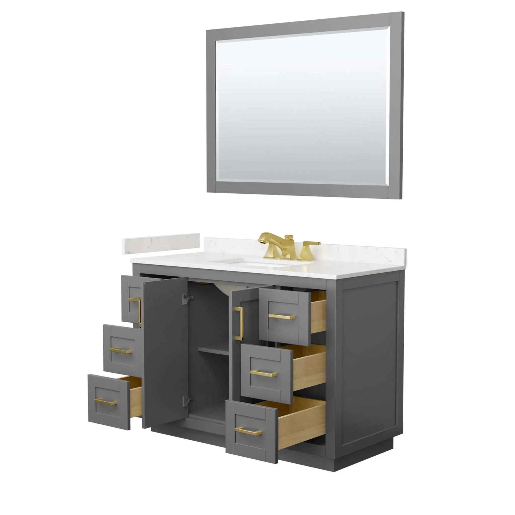 48" Miranda Single Bathroom Vanity in Dark Gray with Brushed Gold Trim & 46" Mirror by Wyndham