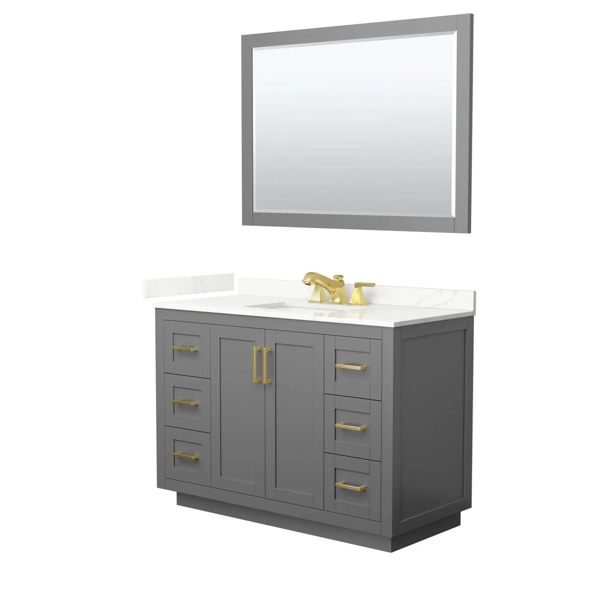 48" Miranda Single Bathroom Vanity in Dark Gray with Brushed Gold Trim & 46" Mirror by Wyndham