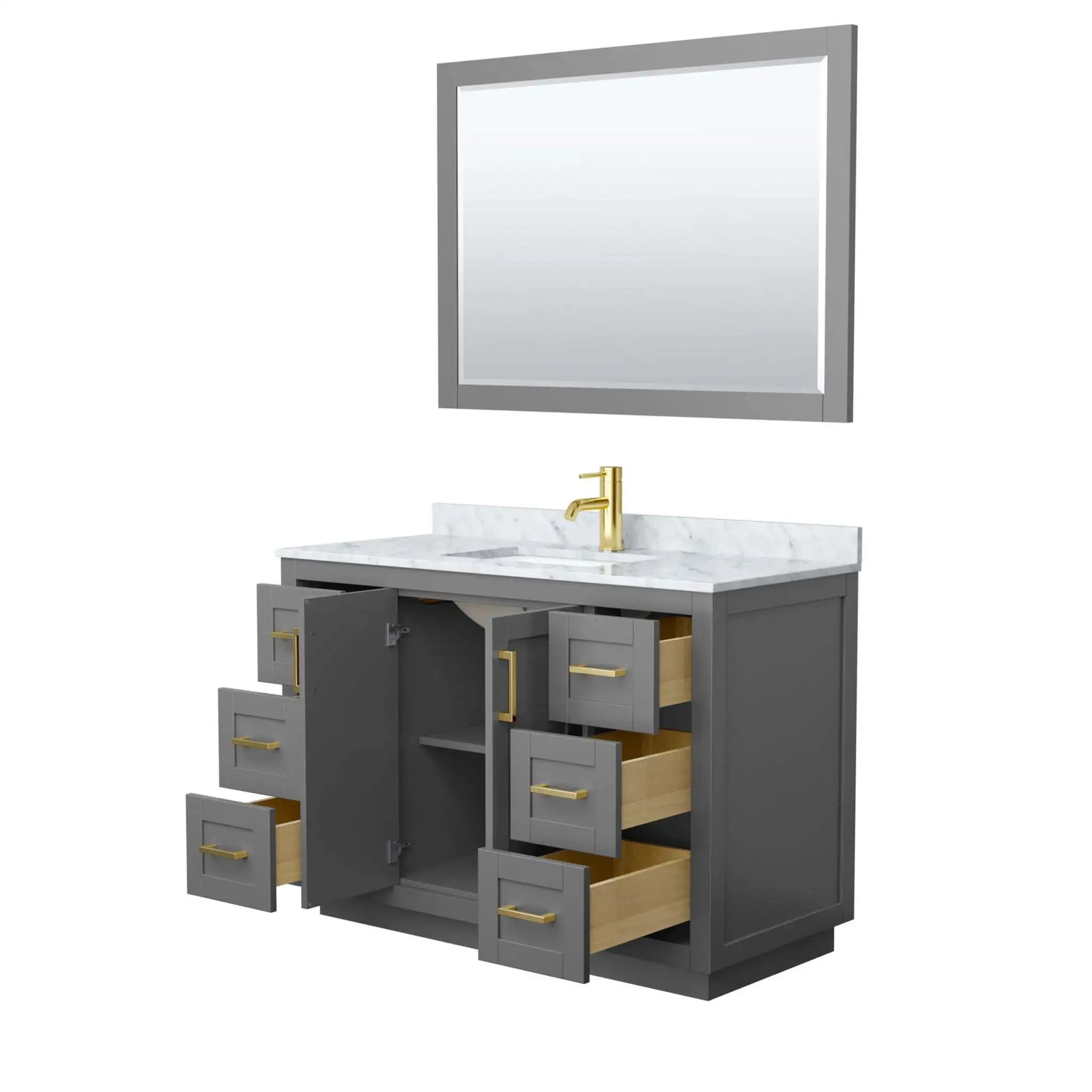 48" Miranda Single Bathroom Vanity in Dark Gray with Brushed Gold Trim & 46" Mirror by Wyndham