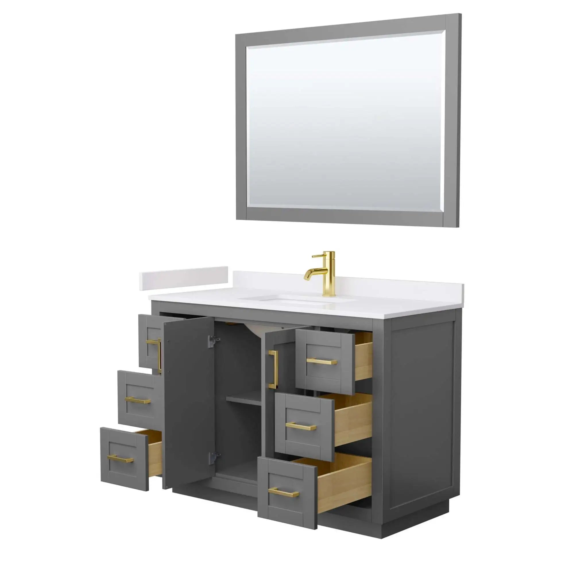 48" Miranda Single Bathroom Vanity in Dark Gray with Brushed Gold Trim & 46" Mirror by Wyndham