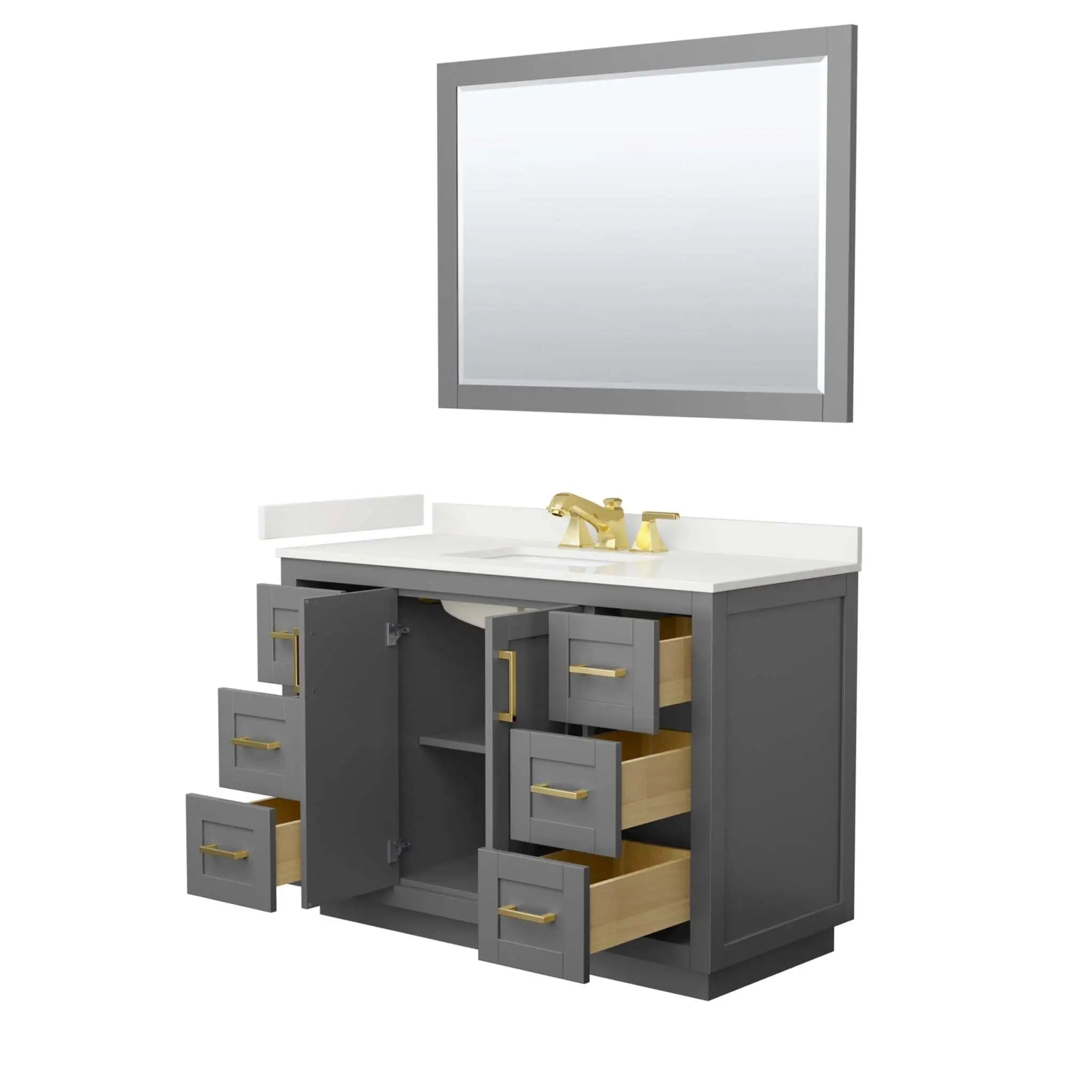 48" Miranda Single Bathroom Vanity in Dark Gray with Brushed Gold Trim & 46" Mirror by Wyndham