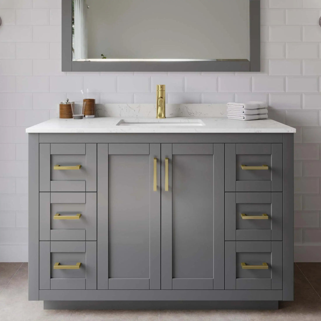 48" Miranda Single Bathroom Vanity in Dark Gray with Brushed Gold Trim by Wyndham
