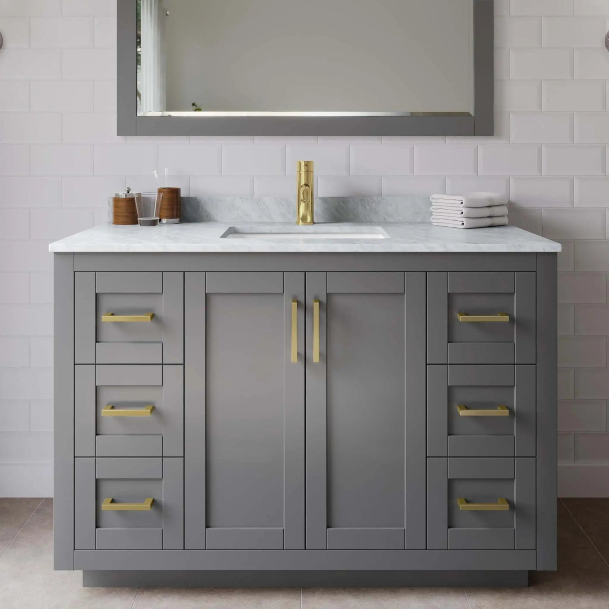 48" Miranda Single Bathroom Vanity in Dark Gray with Brushed Gold Trim by Wyndham