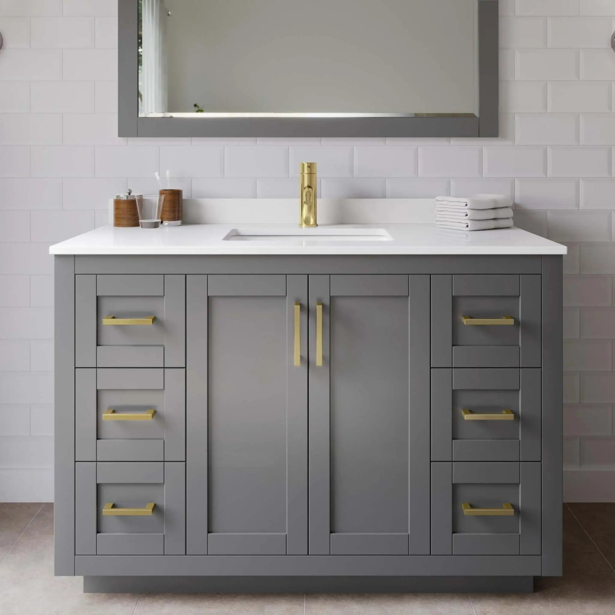 48" Miranda Single Bathroom Vanity in Dark Gray with Brushed Gold Trim by Wyndham