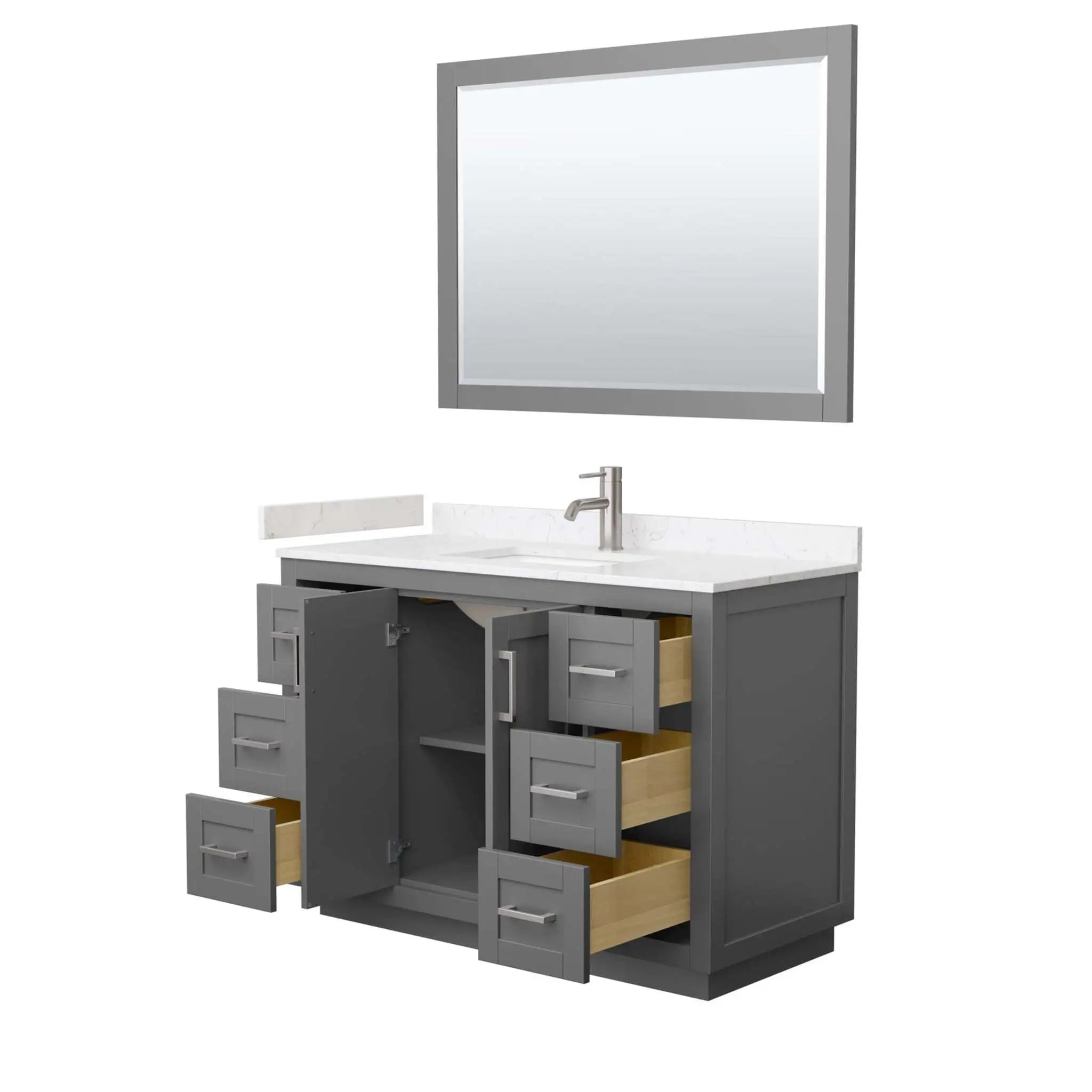 48" Miranda Single Bathroom Vanity in Dark Gray with Brushed Nickel Trim & 46" Mirror by Wyndham