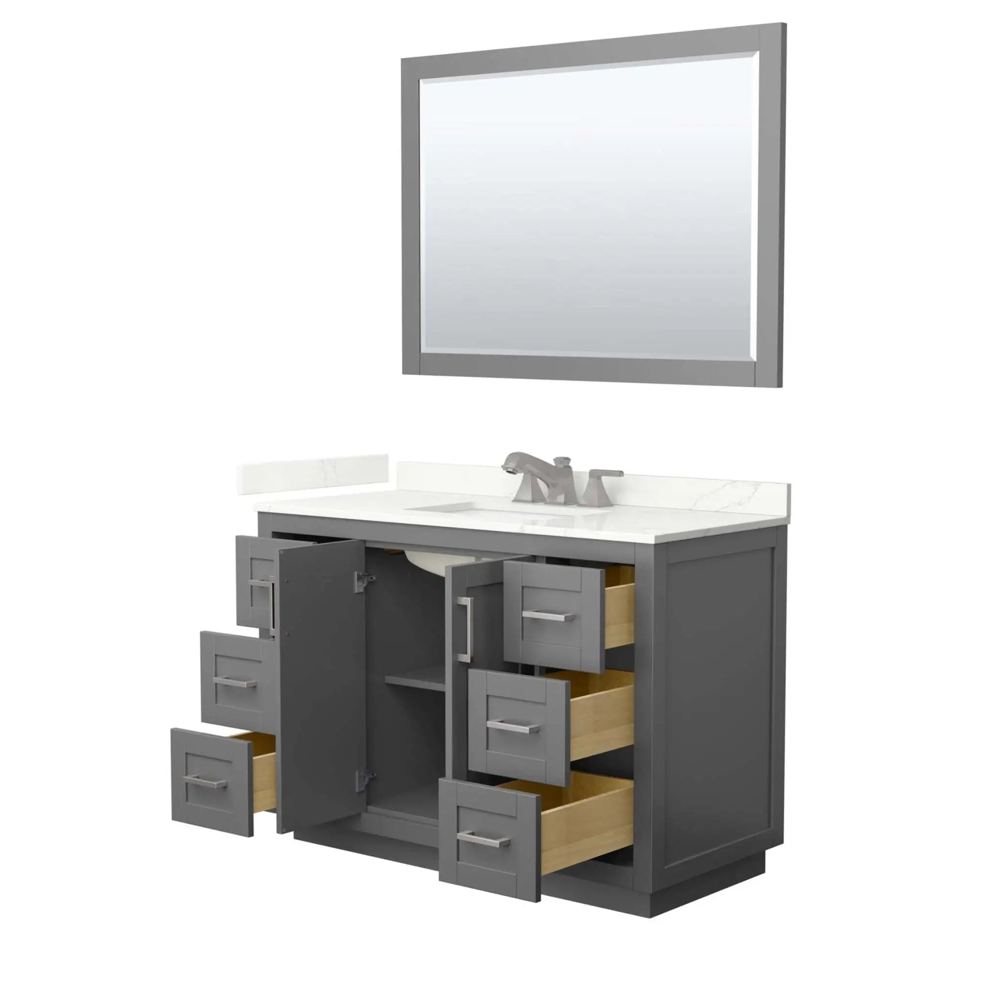 48" Miranda Single Bathroom Vanity in Dark Gray with Brushed Nickel Trim & 46" Mirror by Wyndham