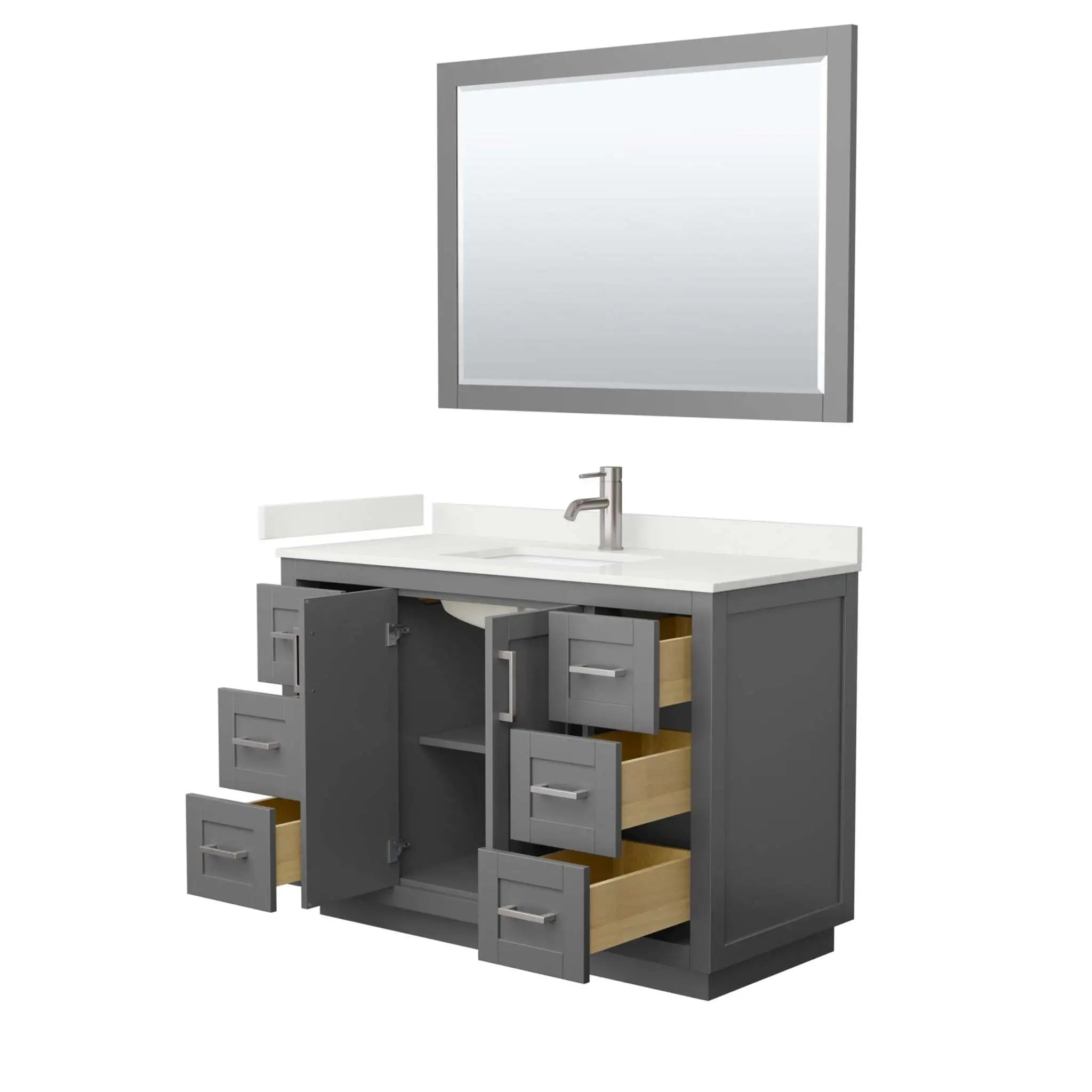 48" Miranda Single Bathroom Vanity in Dark Gray with Brushed Nickel Trim & 46" Mirror by Wyndham