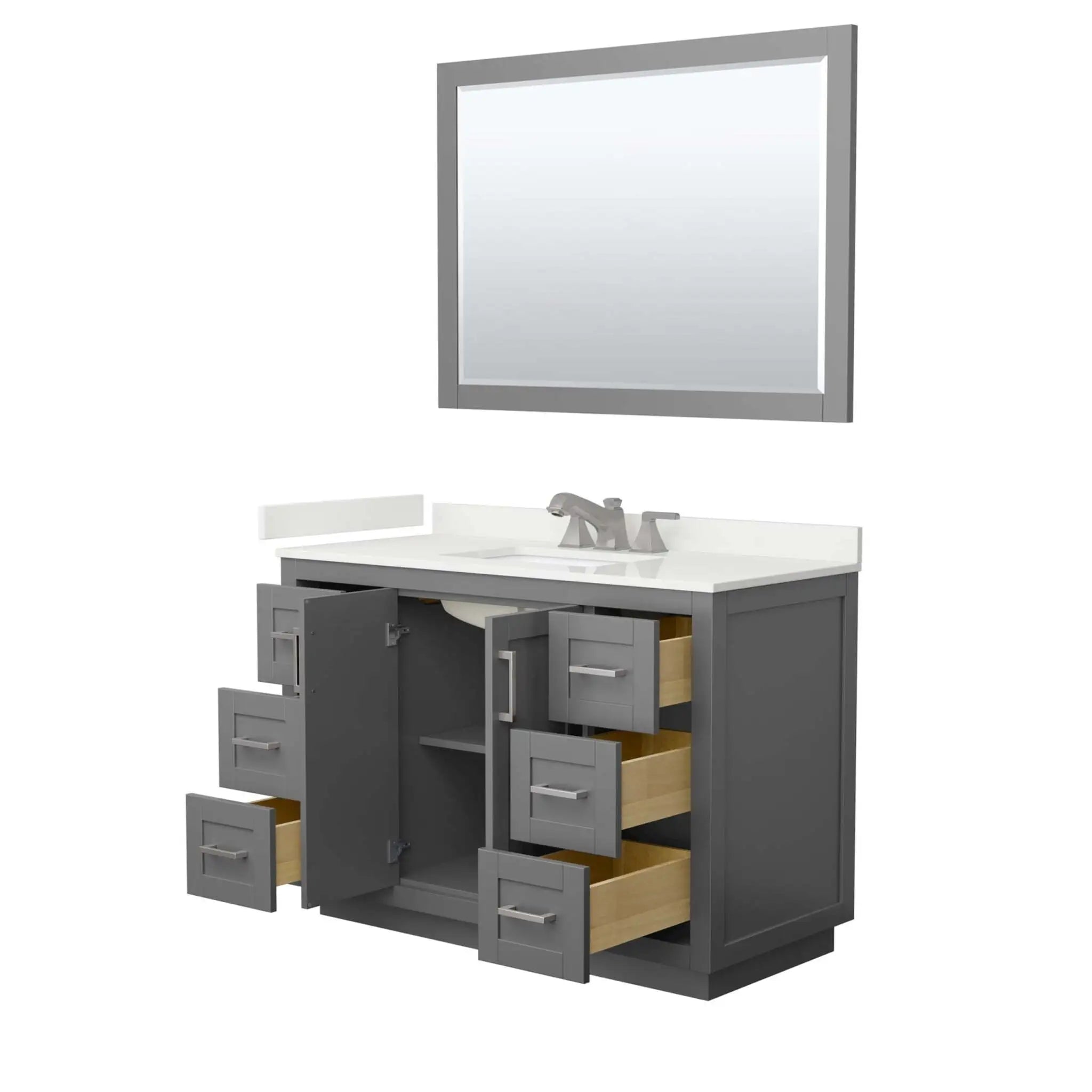 48" Miranda Single Bathroom Vanity in Dark Gray with Brushed Nickel Trim & 46" Mirror by Wyndham