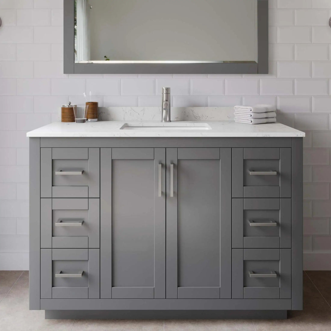 48" Miranda Single Bathroom Vanity in Dark Gray with Brushed Nickel Trim by Wyndham