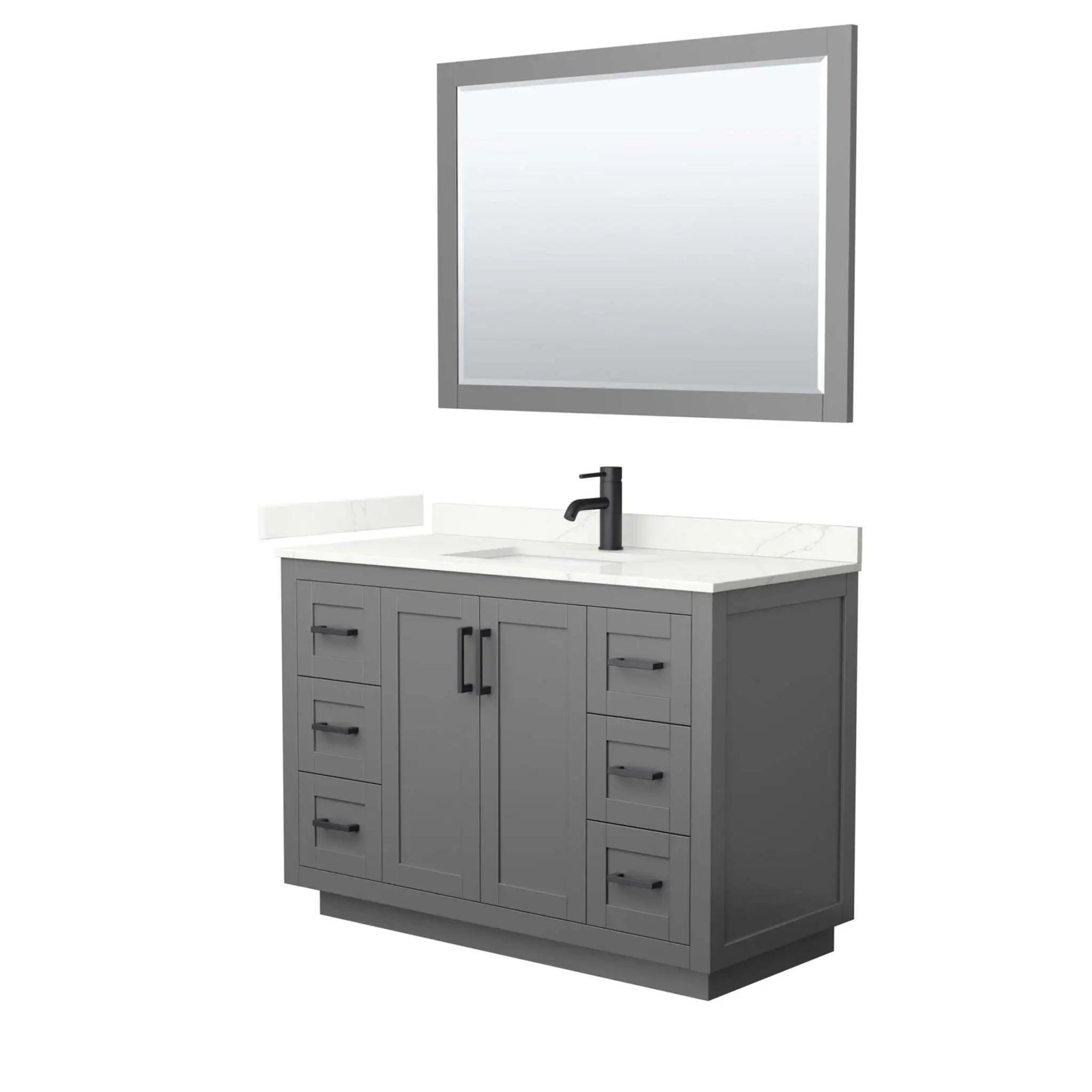 48" Miranda Single Bathroom Vanity in Dark Gray with Matte Black Trim & 46" Mirror by Wyndham
