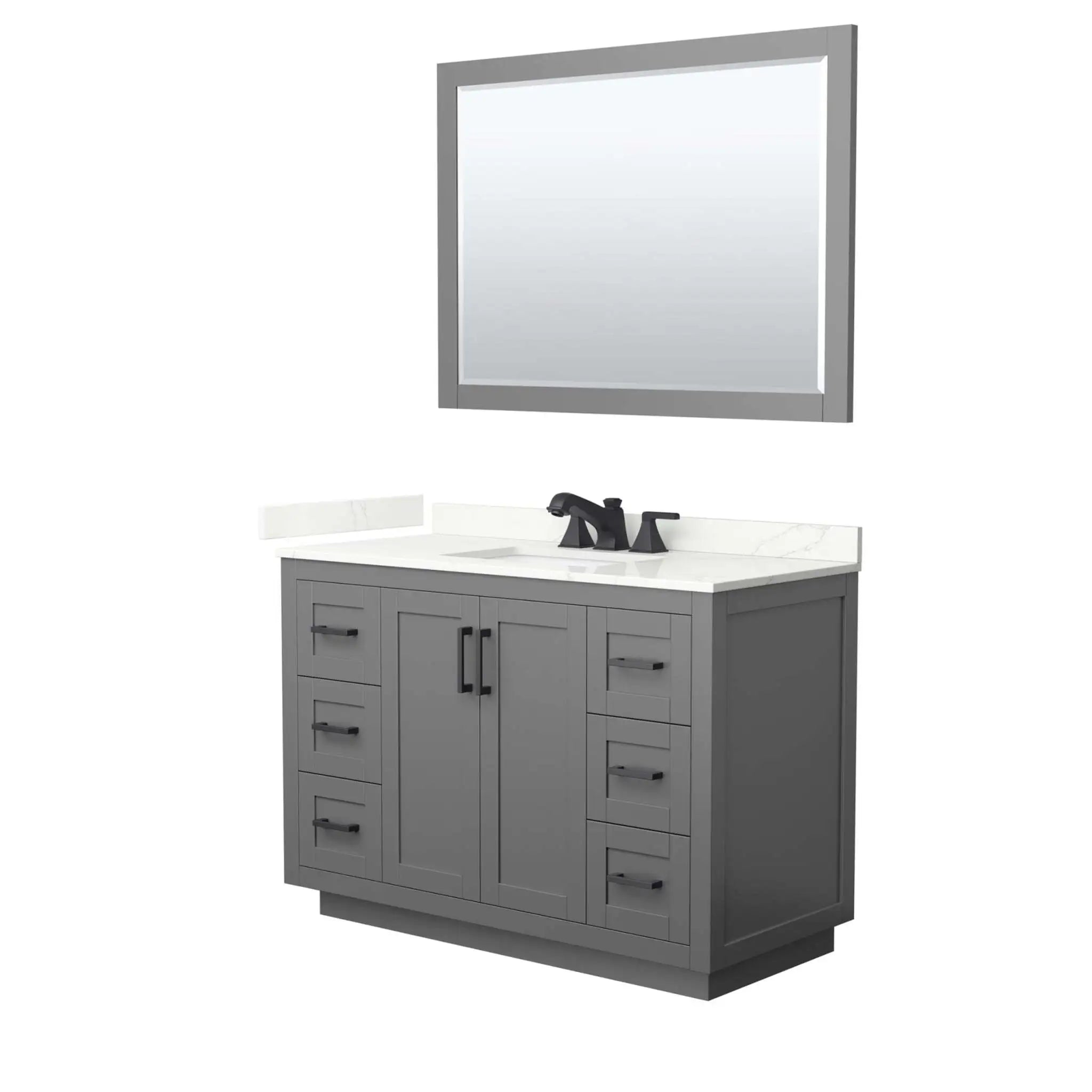 48" Miranda Single Bathroom Vanity in Dark Gray with Matte Black Trim & 46" Mirror by Wyndham