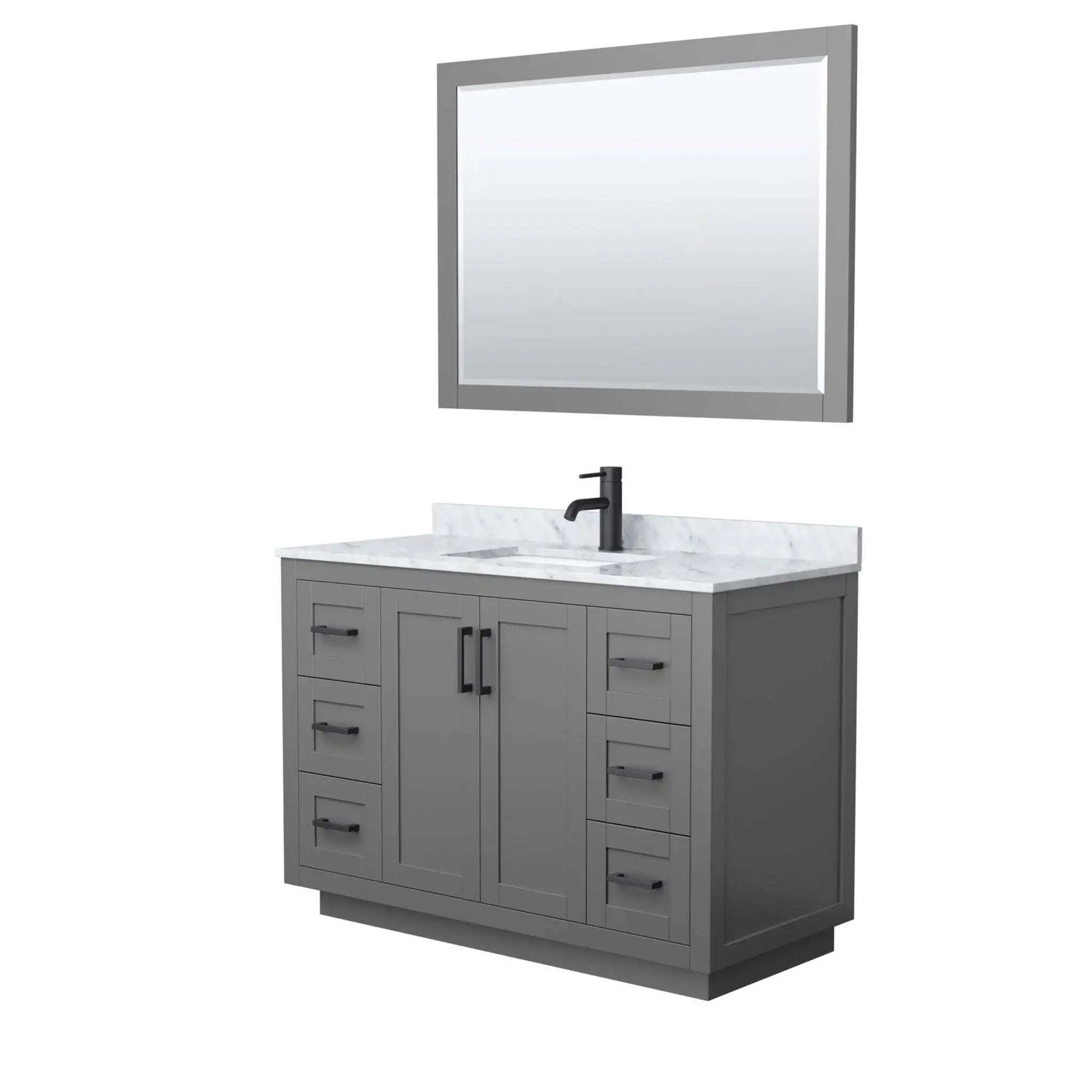 48" Miranda Single Bathroom Vanity in Dark Gray with Matte Black Trim & 46" Mirror by Wyndham
