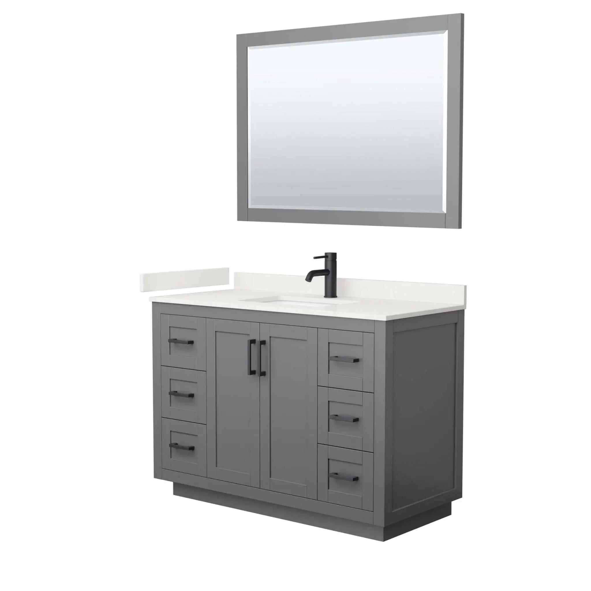 48" Miranda Single Bathroom Vanity in Dark Gray with Matte Black Trim & 46" Mirror by Wyndham