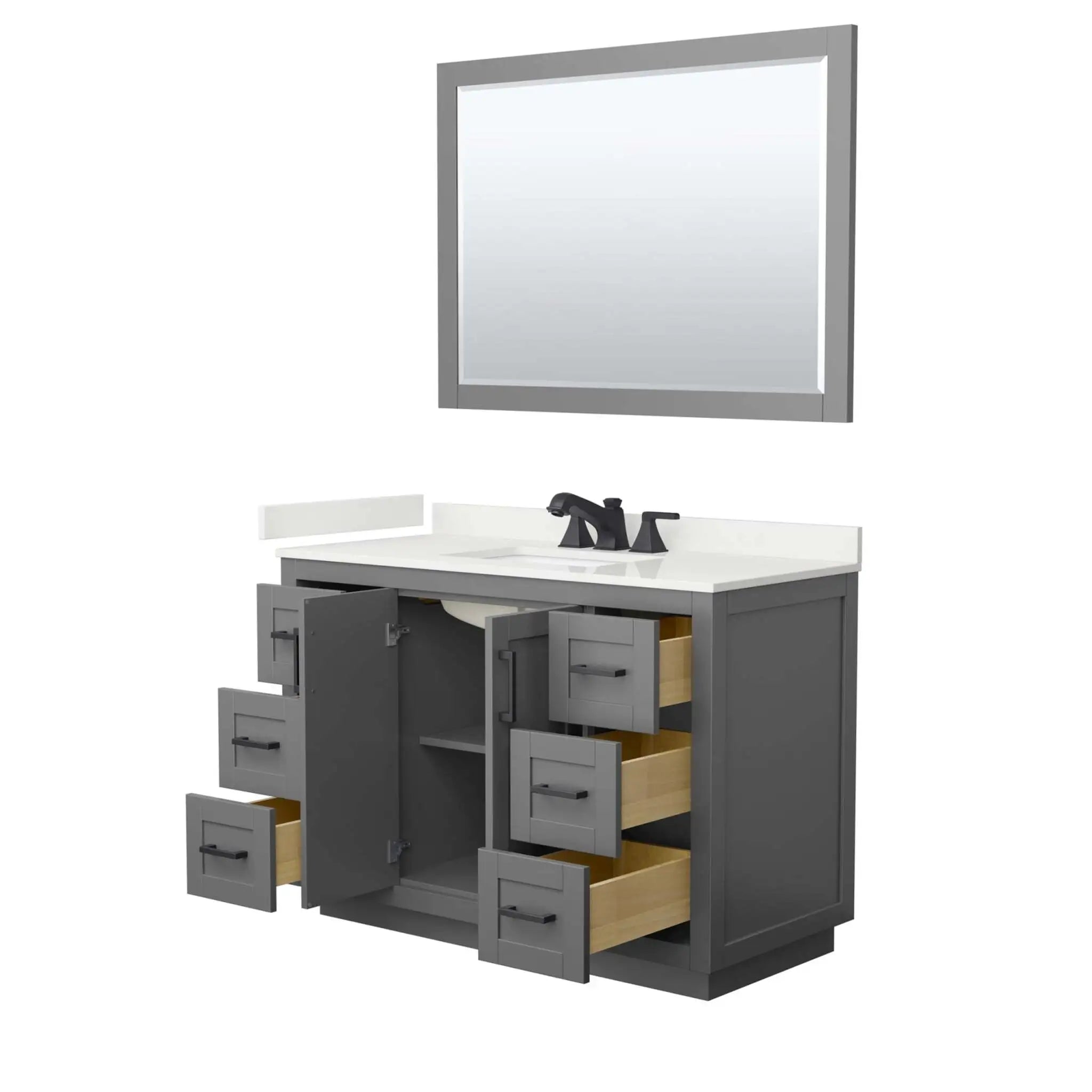 48" Miranda Single Bathroom Vanity in Dark Gray with Matte Black Trim & 46" Mirror by Wyndham
