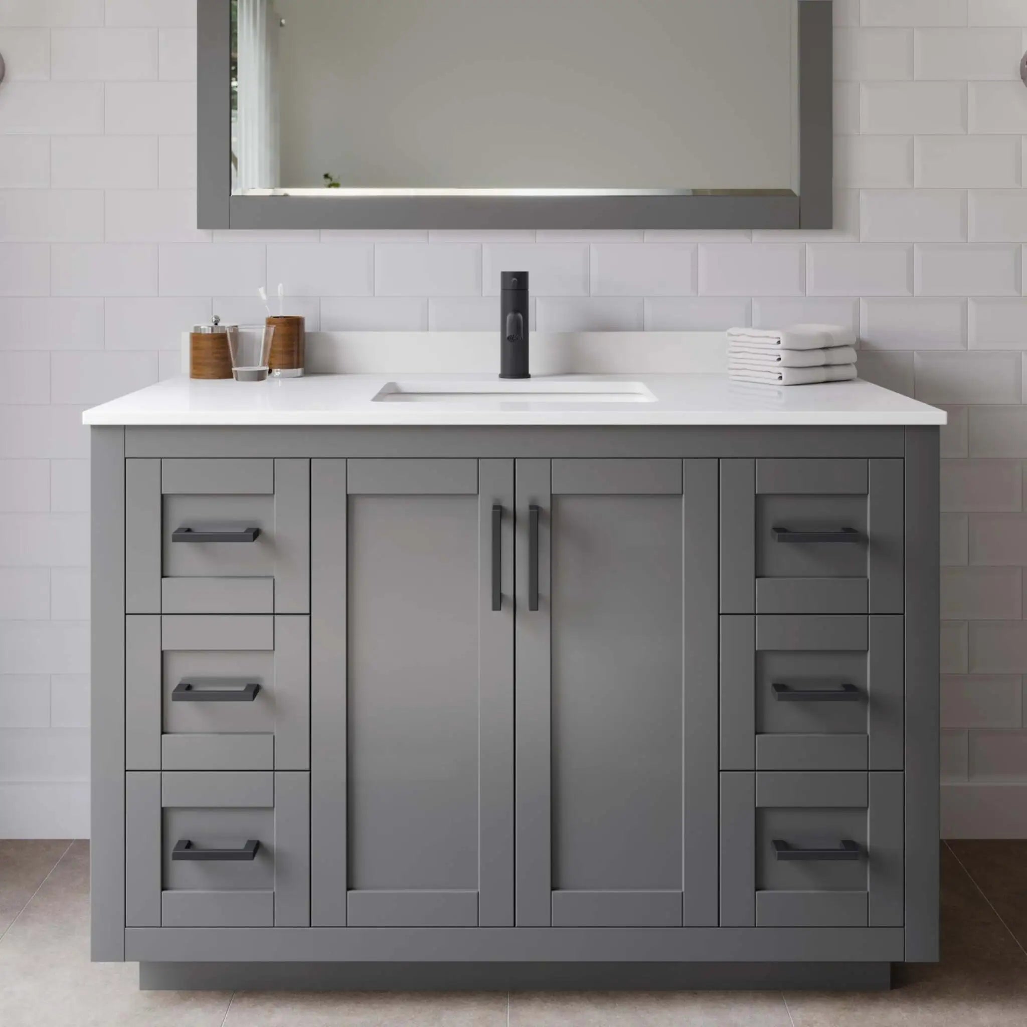 48" Miranda Single Bathroom Vanity in Dark Gray with Matte Black Trim by Wyndham