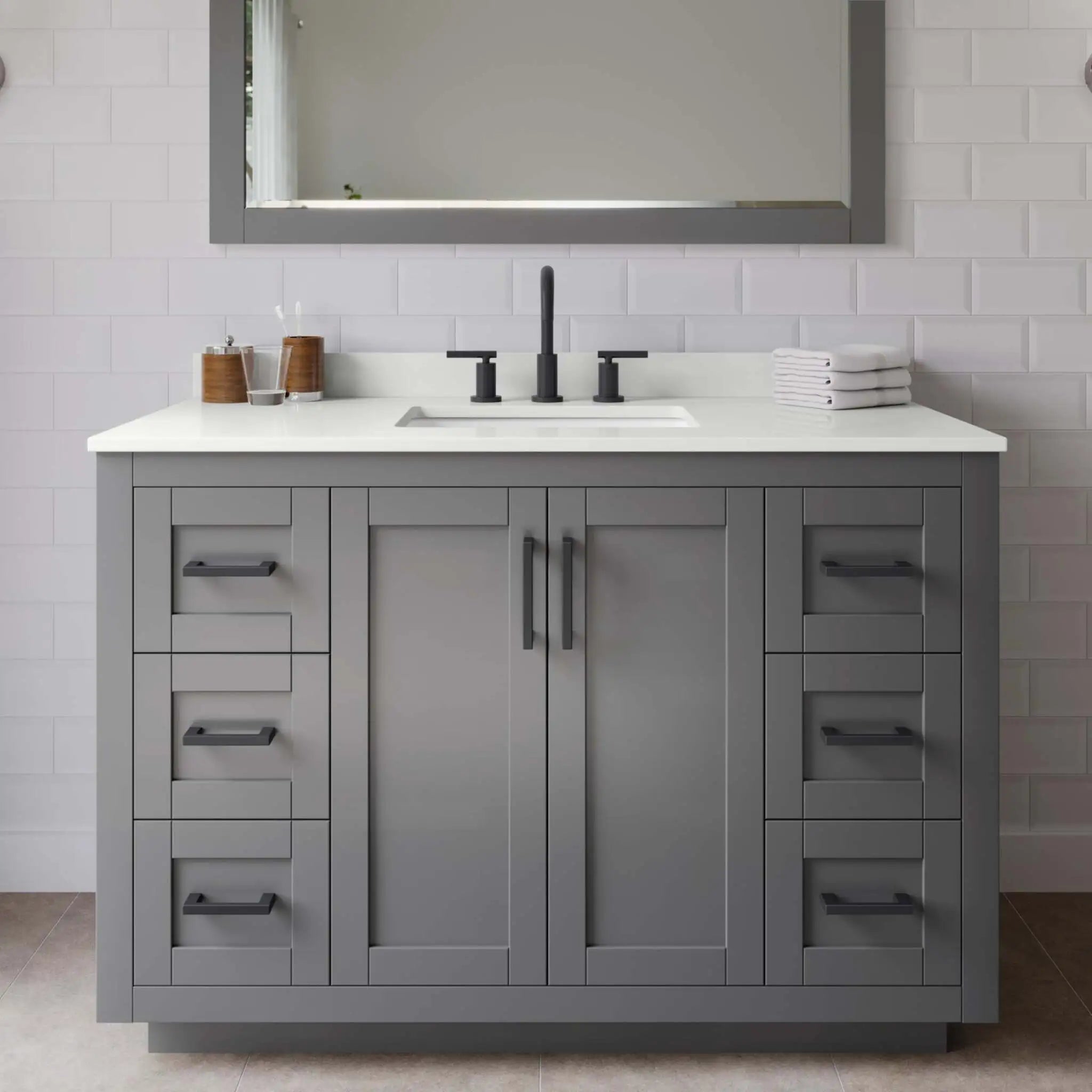 48" Miranda Single Bathroom Vanity in Dark Gray with Matte Black Trim by Wyndham