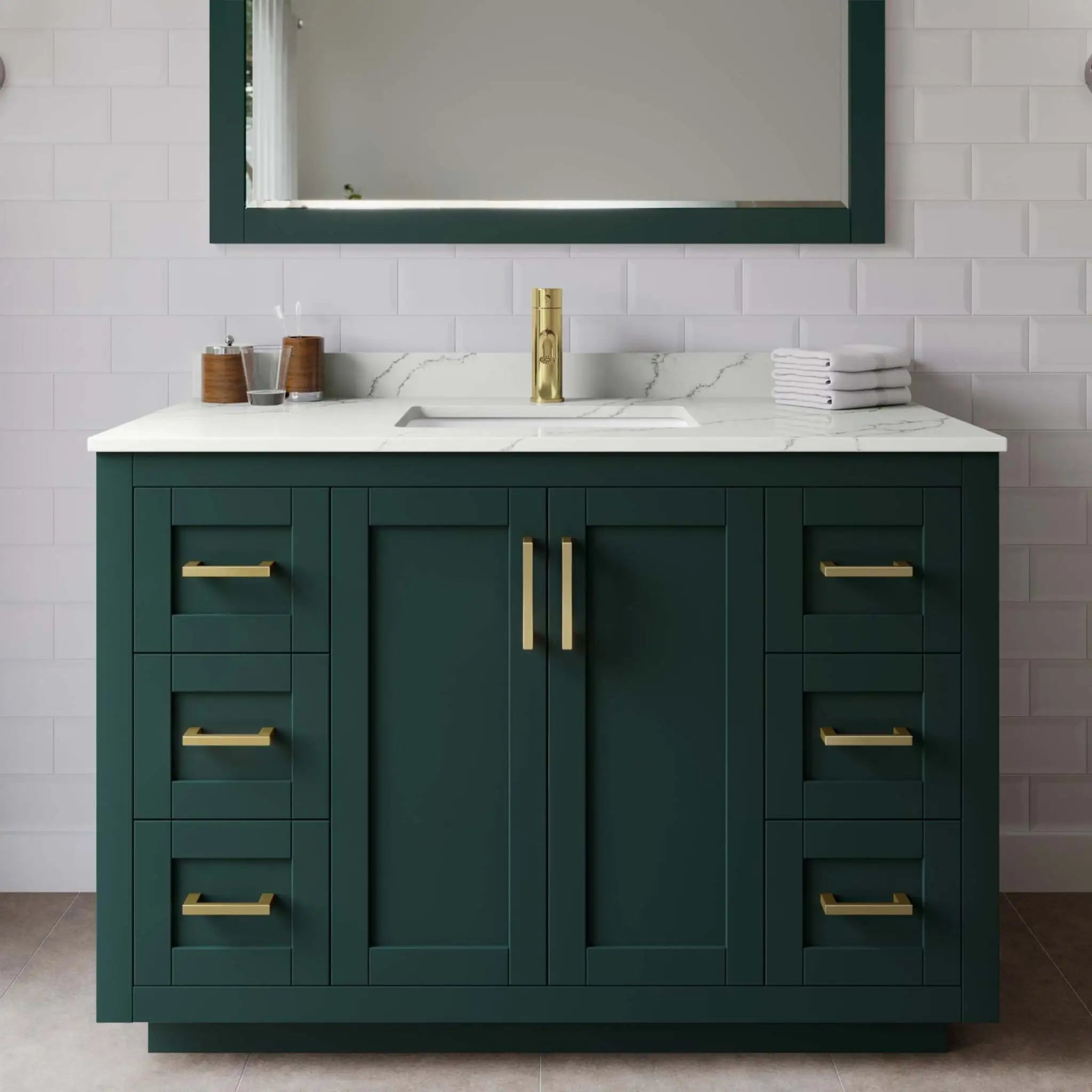 48" Miranda Single Bathroom Vanity in Green with Brushed Gold Trim & 46" Mirror by Wyndham