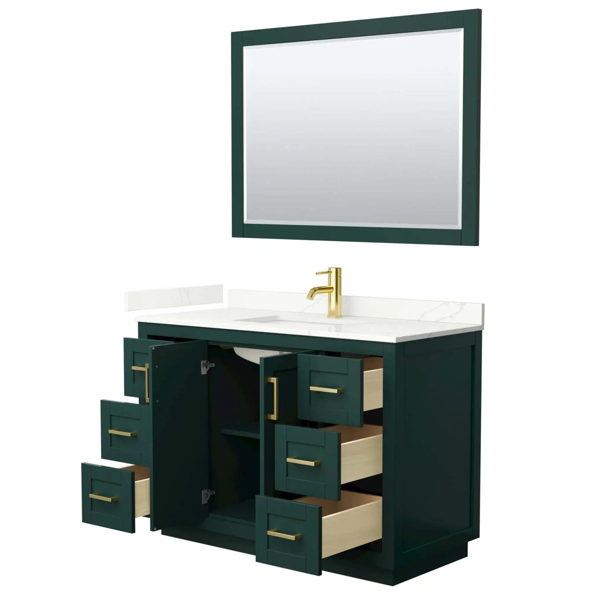 48" Miranda Single Bathroom Vanity in Green with Brushed Gold Trim & 46" Mirror by Wyndham