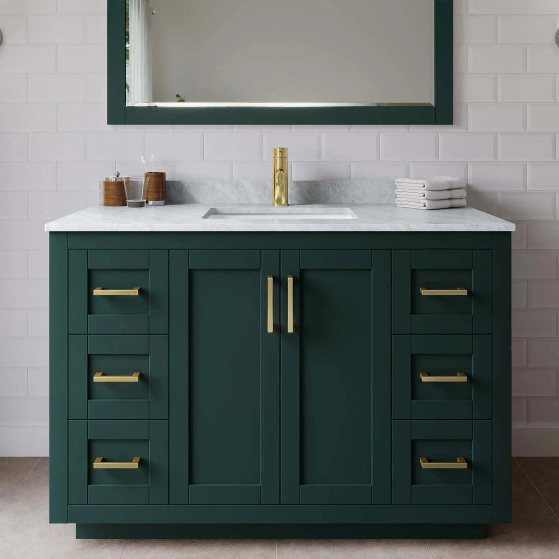 48" Miranda Single Bathroom Vanity in Green with Brushed Gold Trim & 46" Mirror by Wyndham