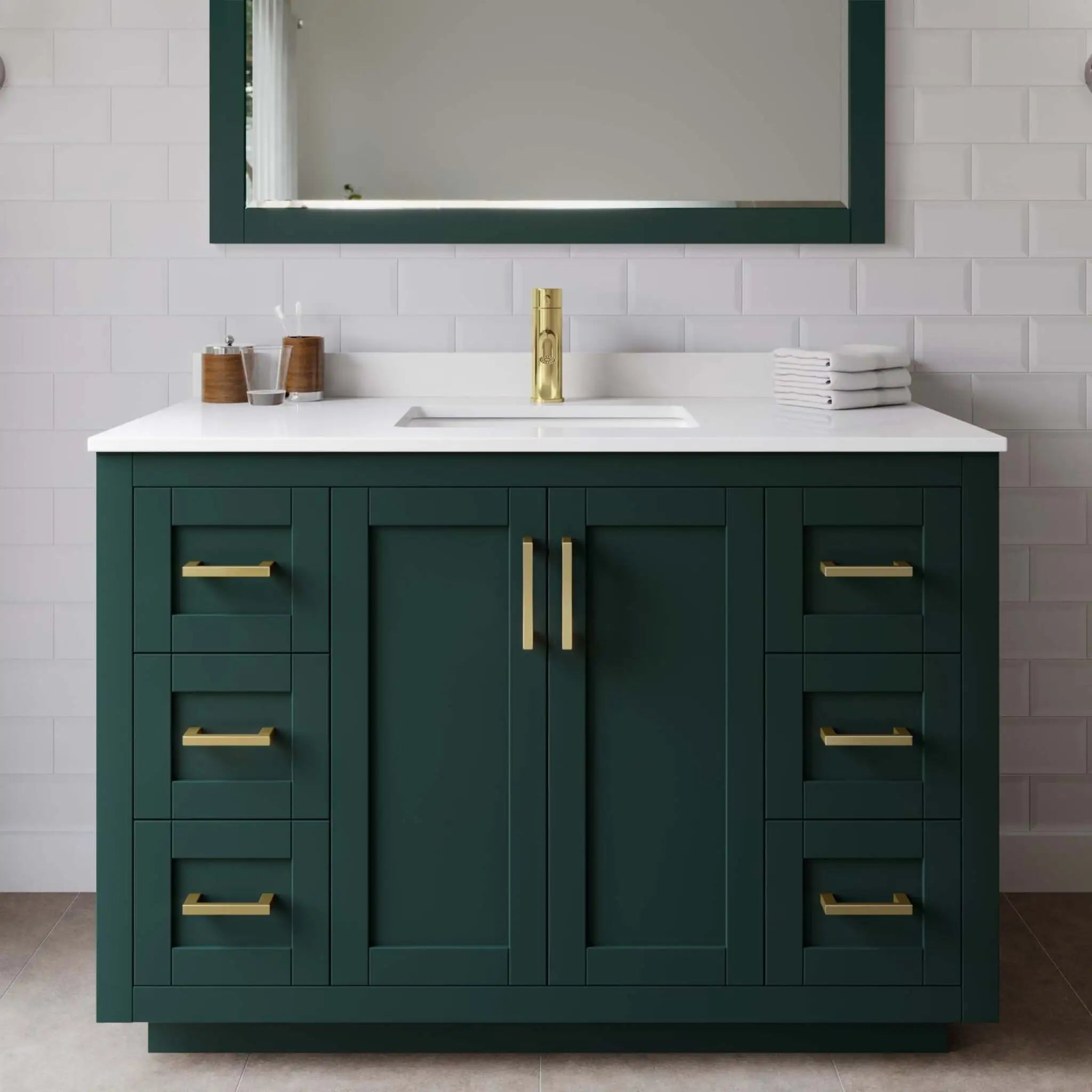 48" Miranda Single Bathroom Vanity in Green with Brushed Gold Trim & 46" Mirror by Wyndham