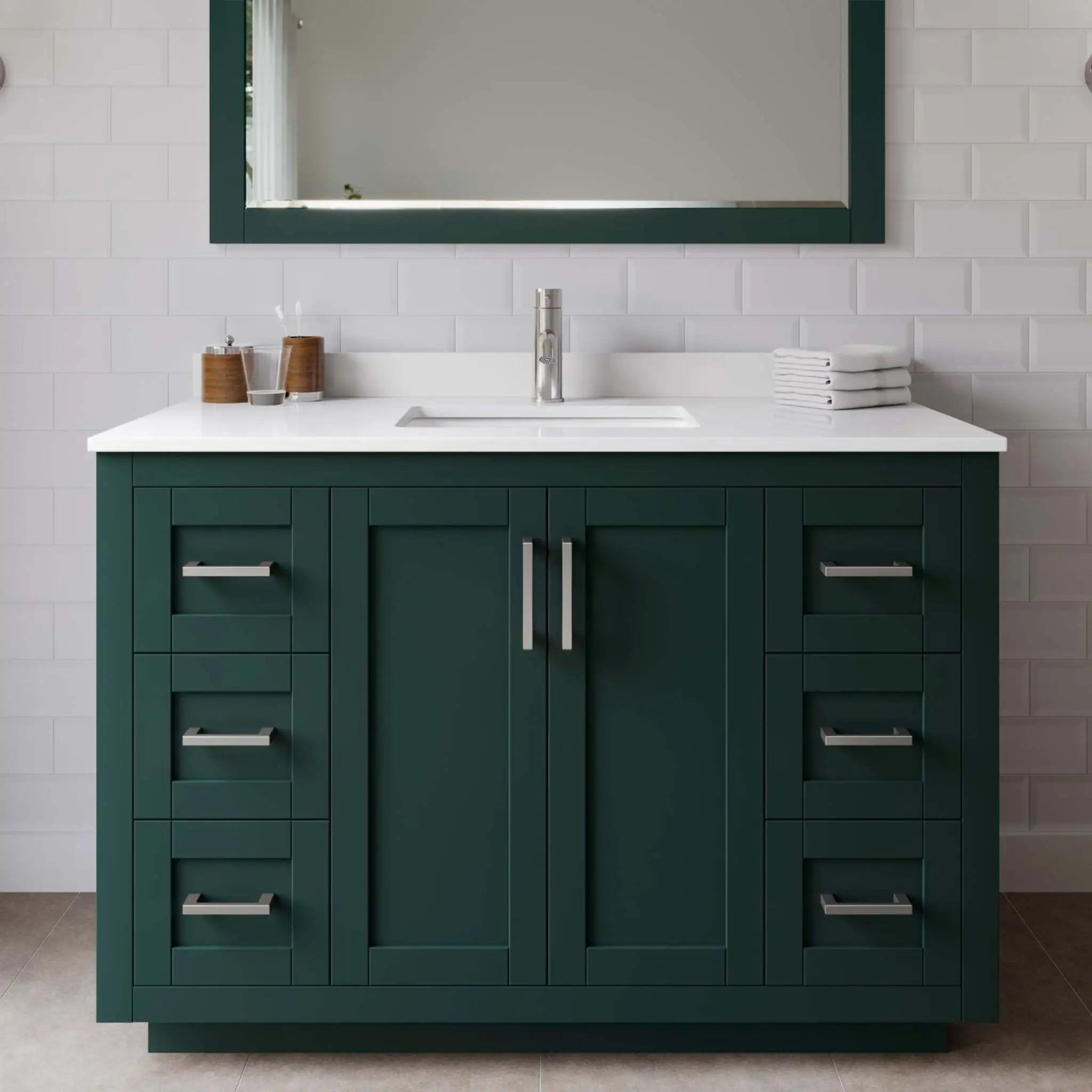 48" Miranda Single Bathroom Vanity in Green with Brushed Nickel Trim & 46" Mirror by Wyndham