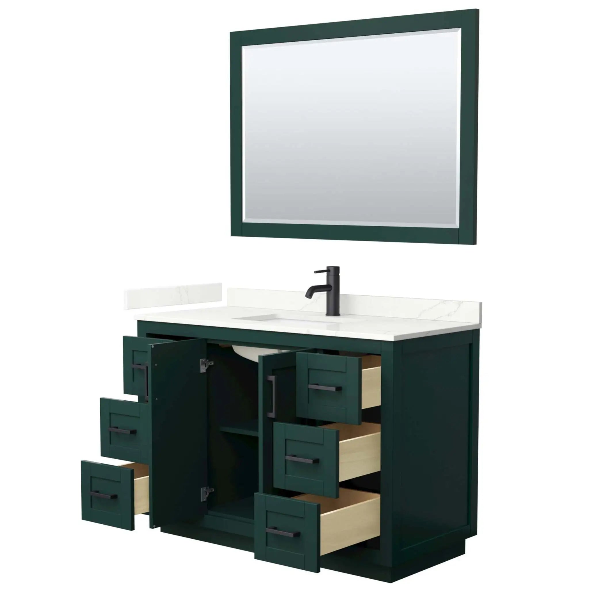 48" Miranda Single Bathroom Vanity in Green with Matte Black Trim & 46" Mirror by Wyndham