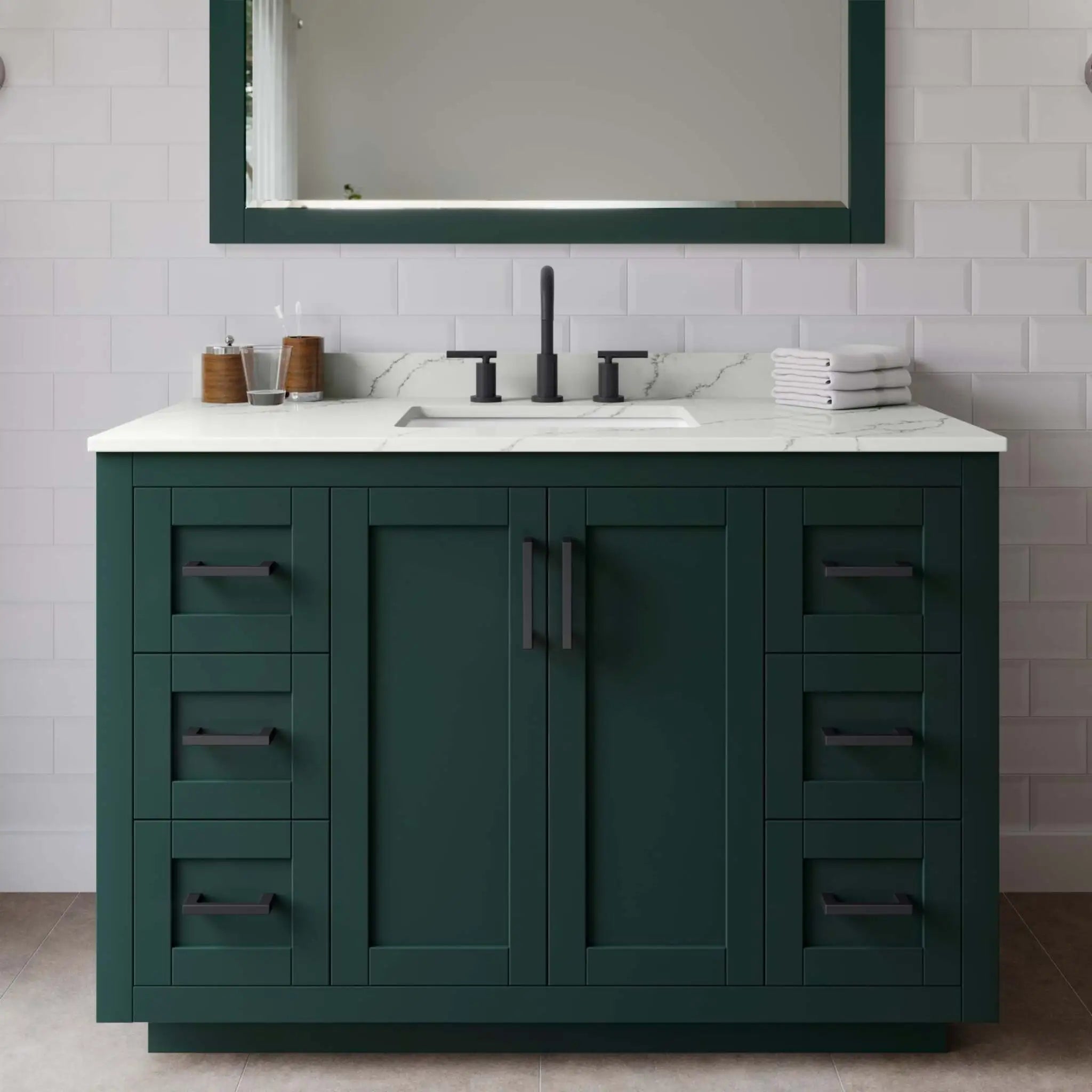 48" Miranda Single Bathroom Vanity in Green with Matte Black Trim & 46" Mirror by Wyndham
