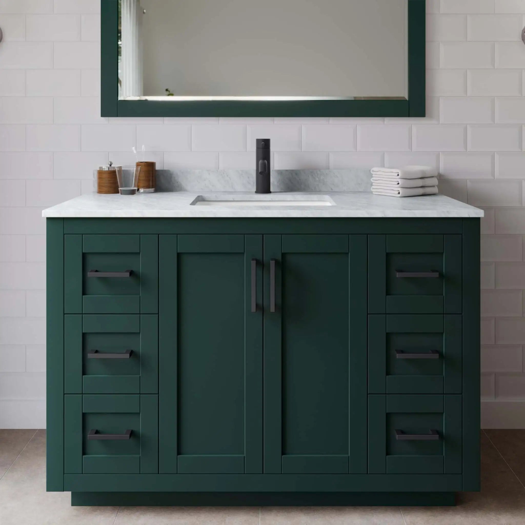 48" Miranda Single Bathroom Vanity in Green with Matte Black Trim & 46" Mirror by Wyndham