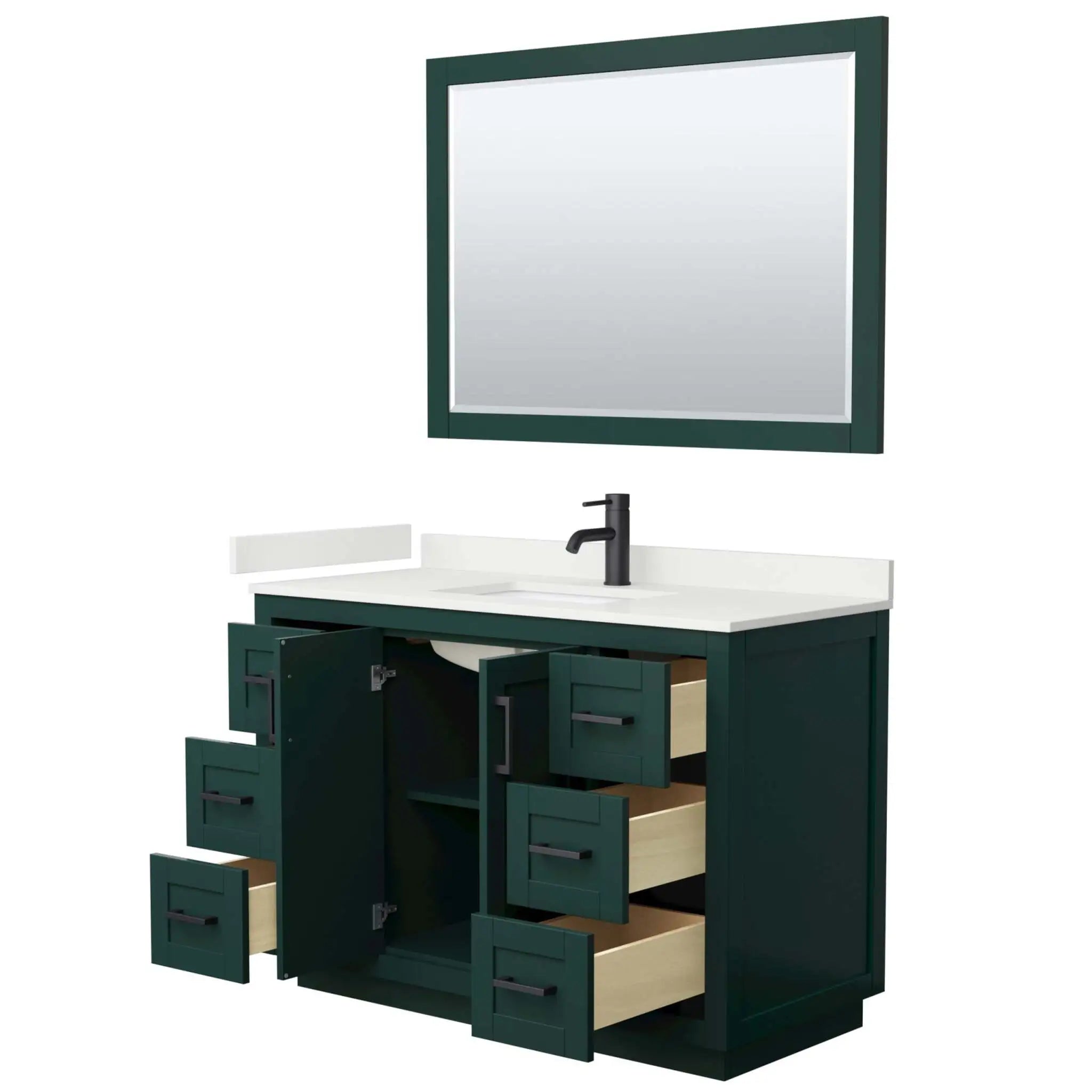 48" Miranda Single Bathroom Vanity in Green with Matte Black Trim & 46" Mirror by Wyndham