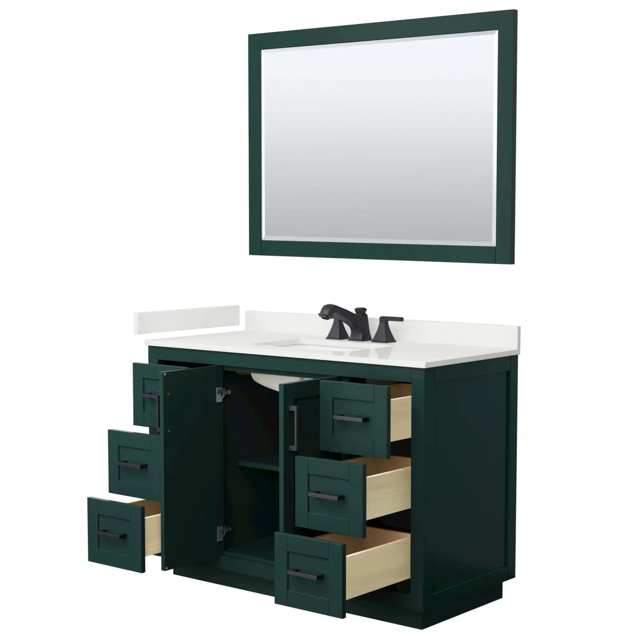 48" Miranda Single Bathroom Vanity in Green with Matte Black Trim & 46" Mirror by Wyndham