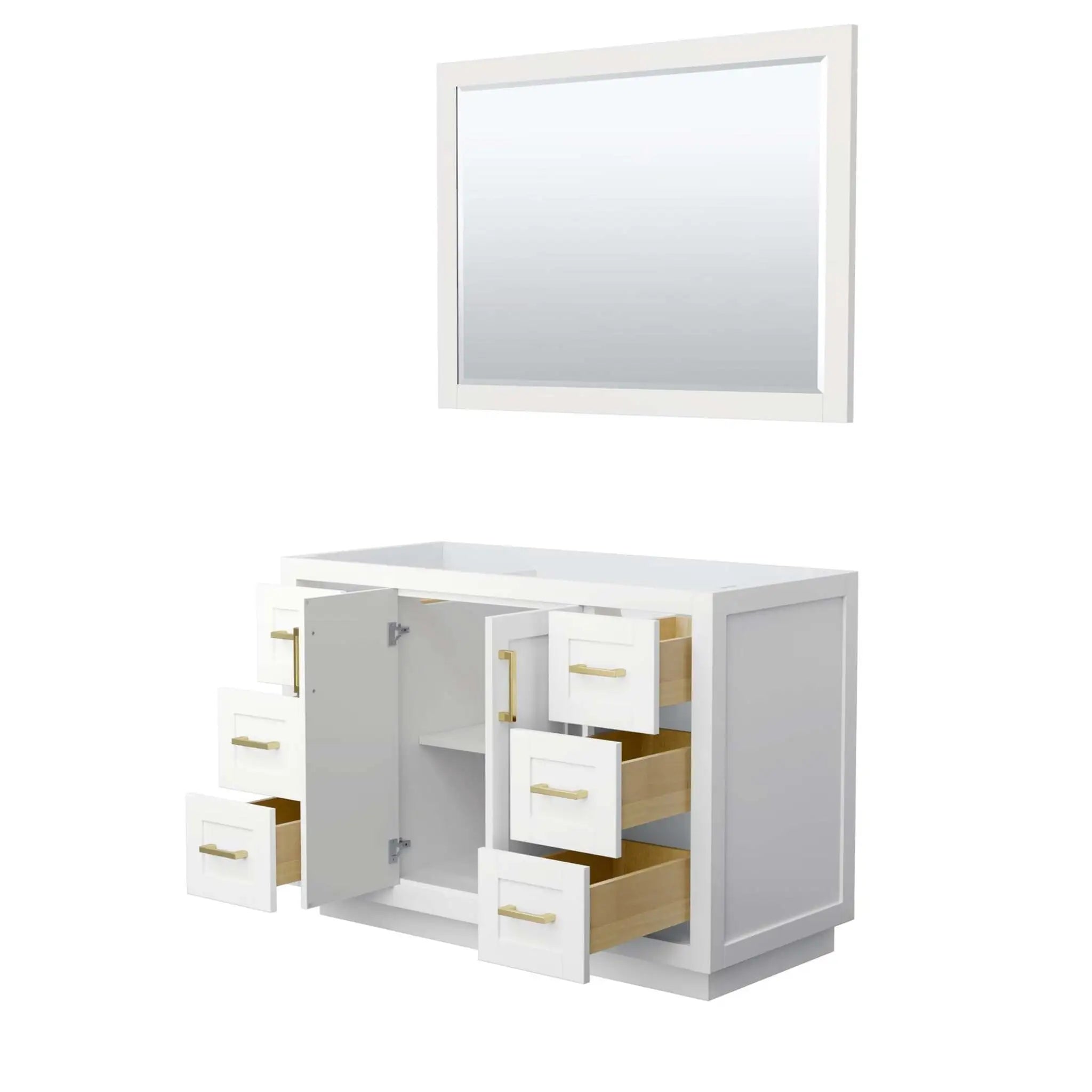 48" Miranda Single Bathroom Vanity in White with Brushed Gold Trim & 46" Mirror by Wyndham