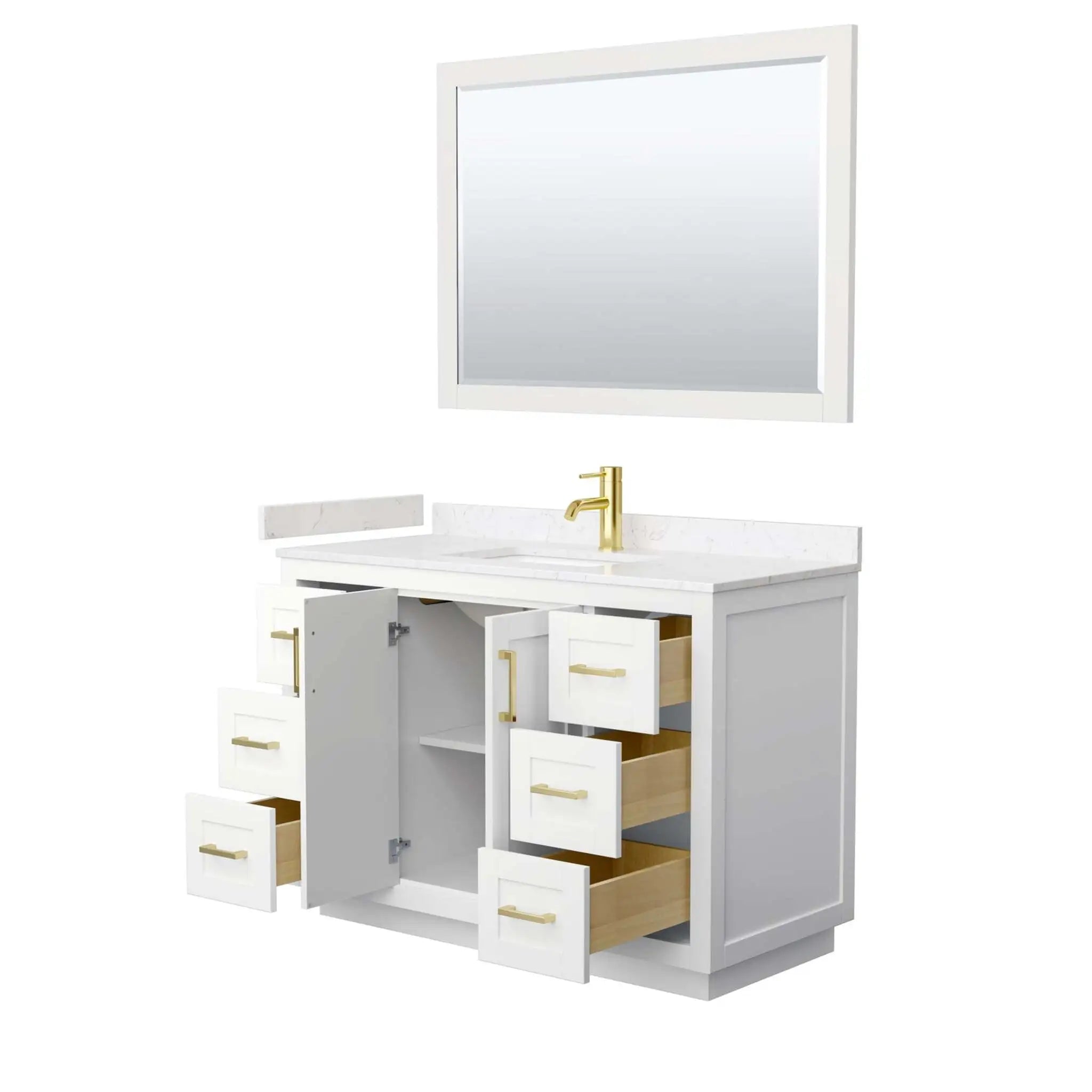48" Miranda Single Bathroom Vanity in White with Brushed Gold Trim & 46" Mirror by Wyndham