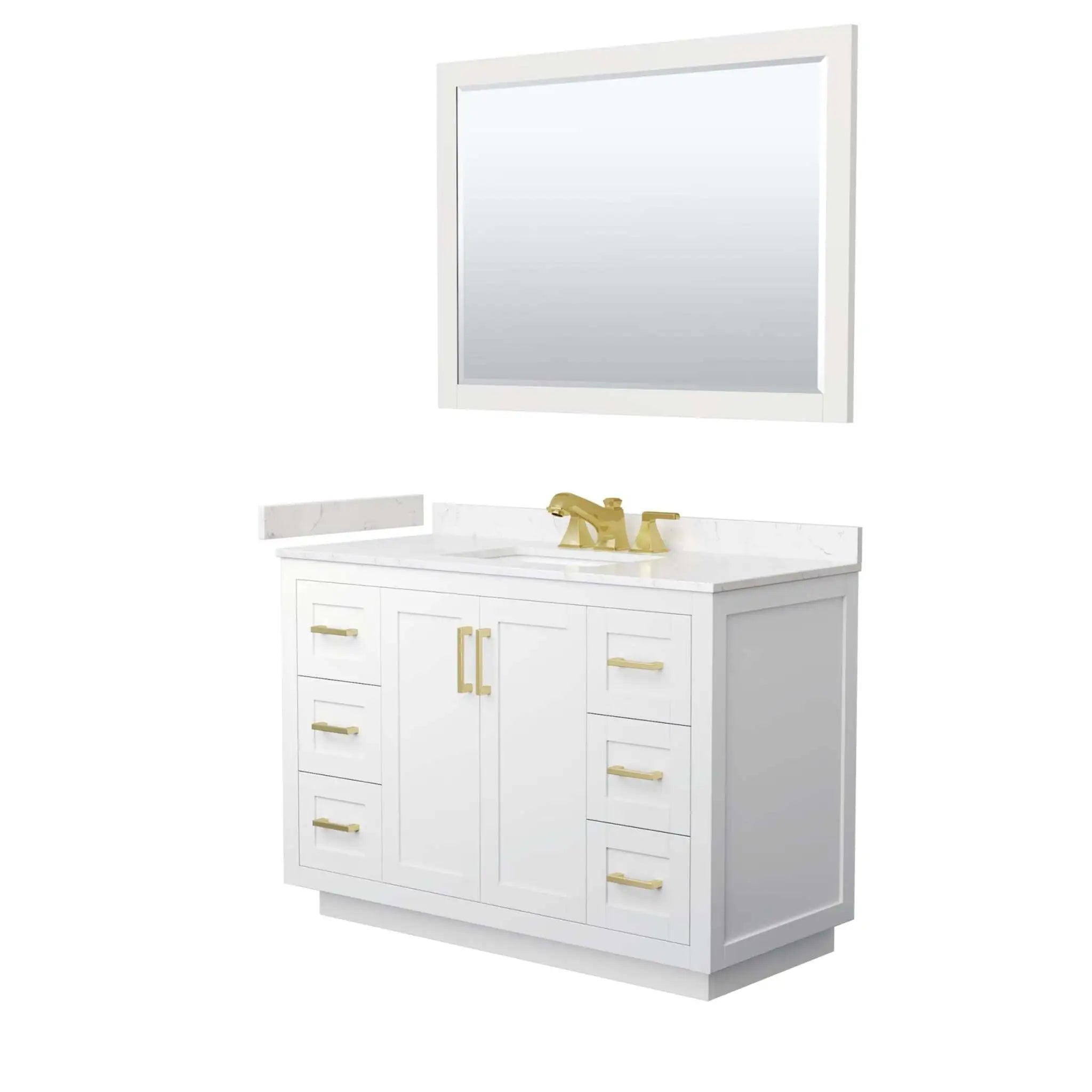 48" Miranda Single Bathroom Vanity in White with Brushed Gold Trim & 46" Mirror by Wyndham
