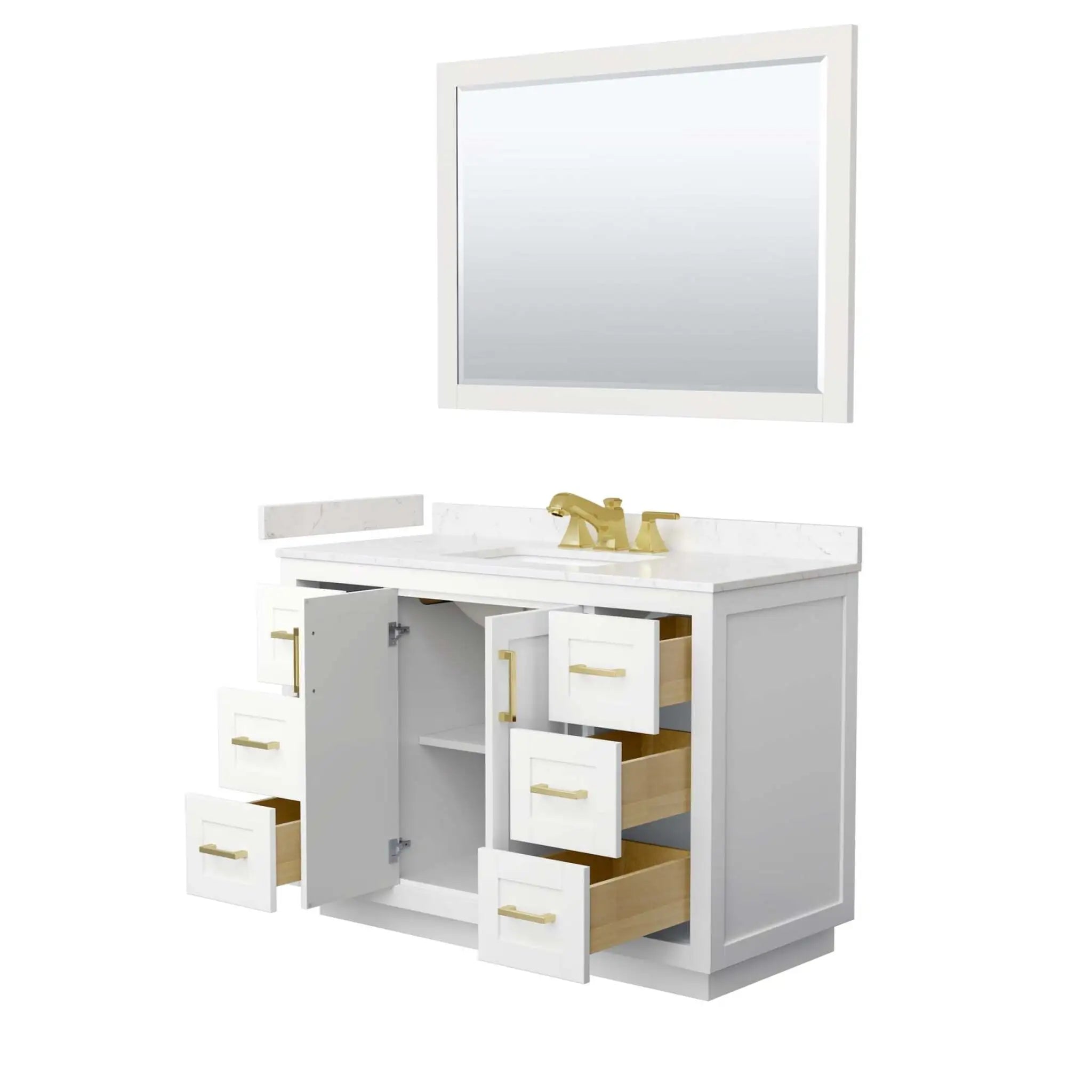 48" Miranda Single Bathroom Vanity in White with Brushed Gold Trim & 46" Mirror by Wyndham