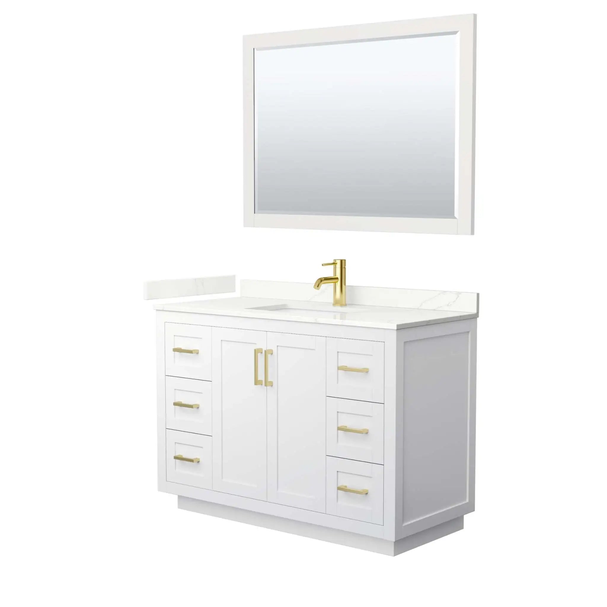 48" Miranda Single Bathroom Vanity in White with Brushed Gold Trim & 46" Mirror by Wyndham