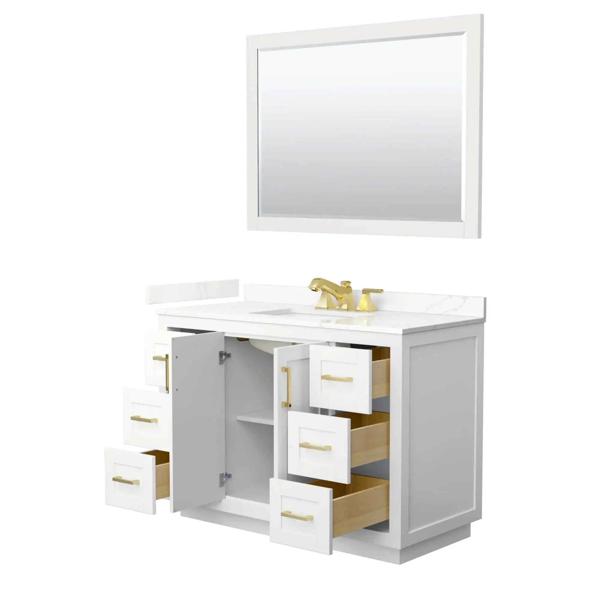 48" Miranda Single Bathroom Vanity in White with Brushed Gold Trim & 46" Mirror by Wyndham