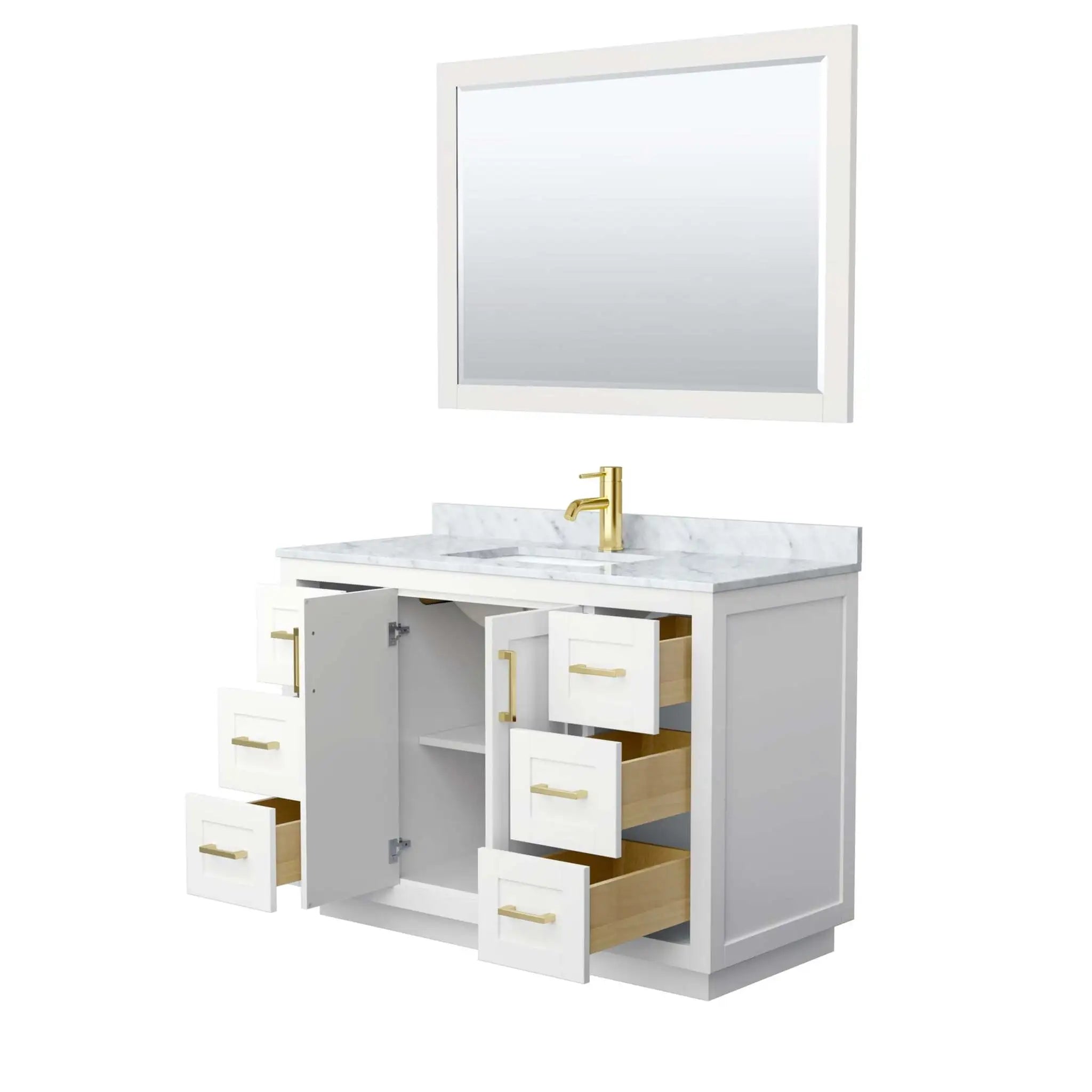 48" Miranda Single Bathroom Vanity in White with Brushed Gold Trim & 46" Mirror by Wyndham
