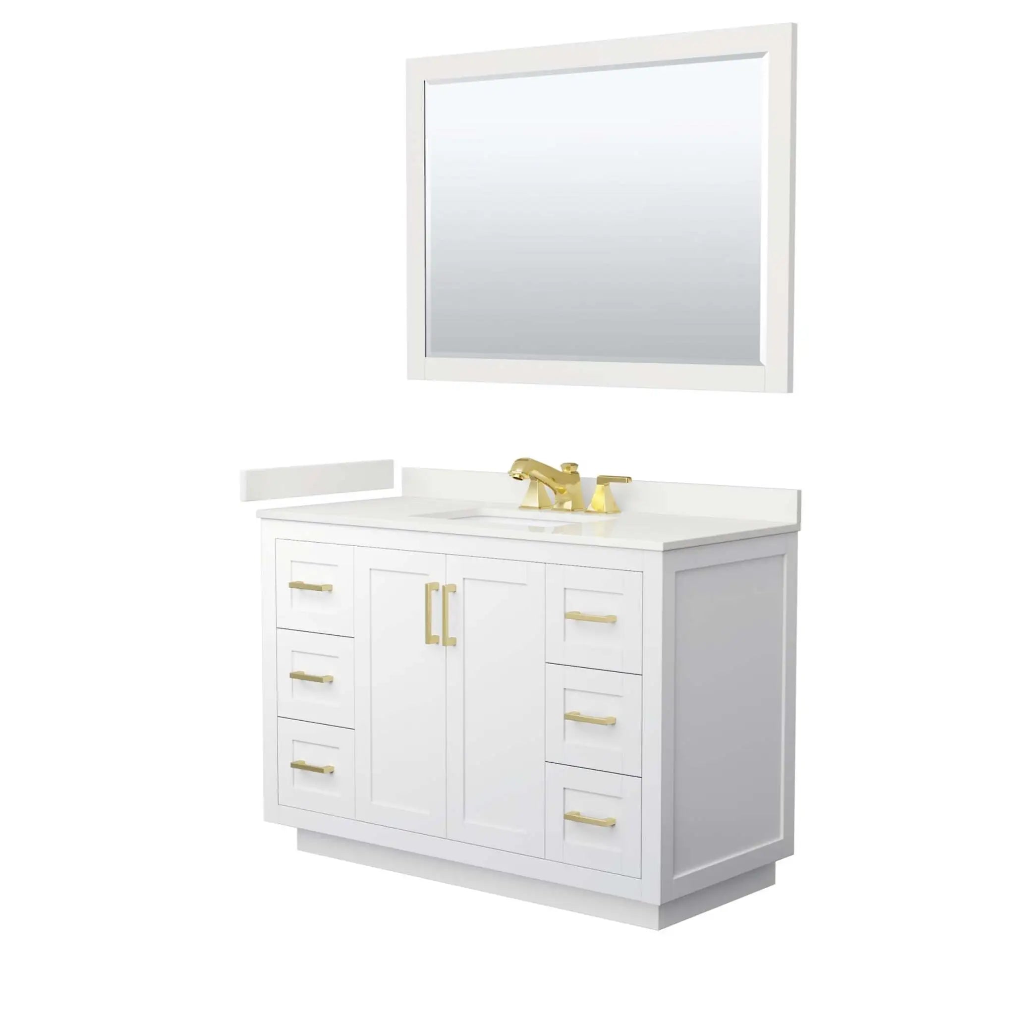 48" Miranda Single Bathroom Vanity in White with Brushed Gold Trim & 46" Mirror by Wyndham