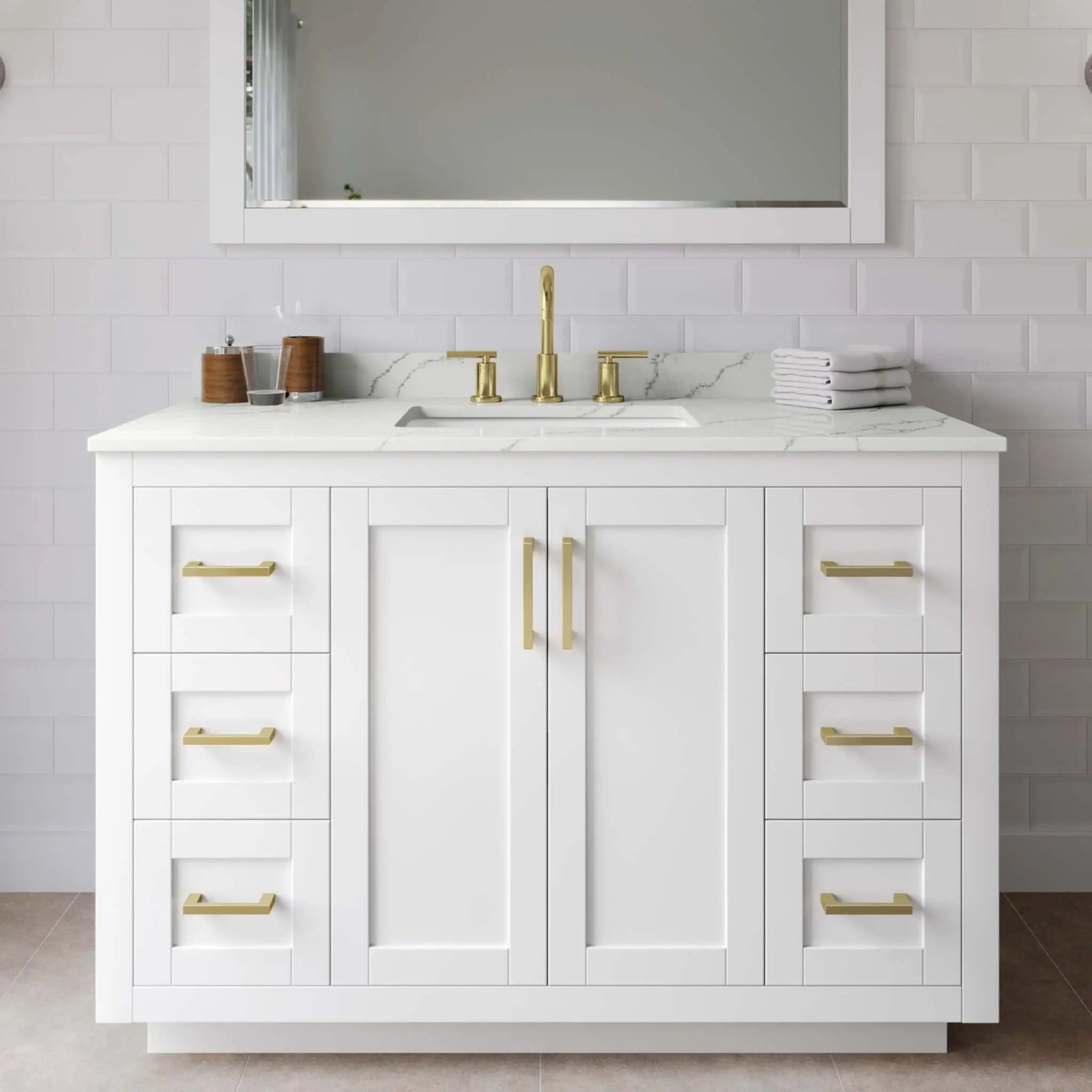 48" Miranda Single Bathroom Vanity in White with Brushed Gold Trim by Wyndham