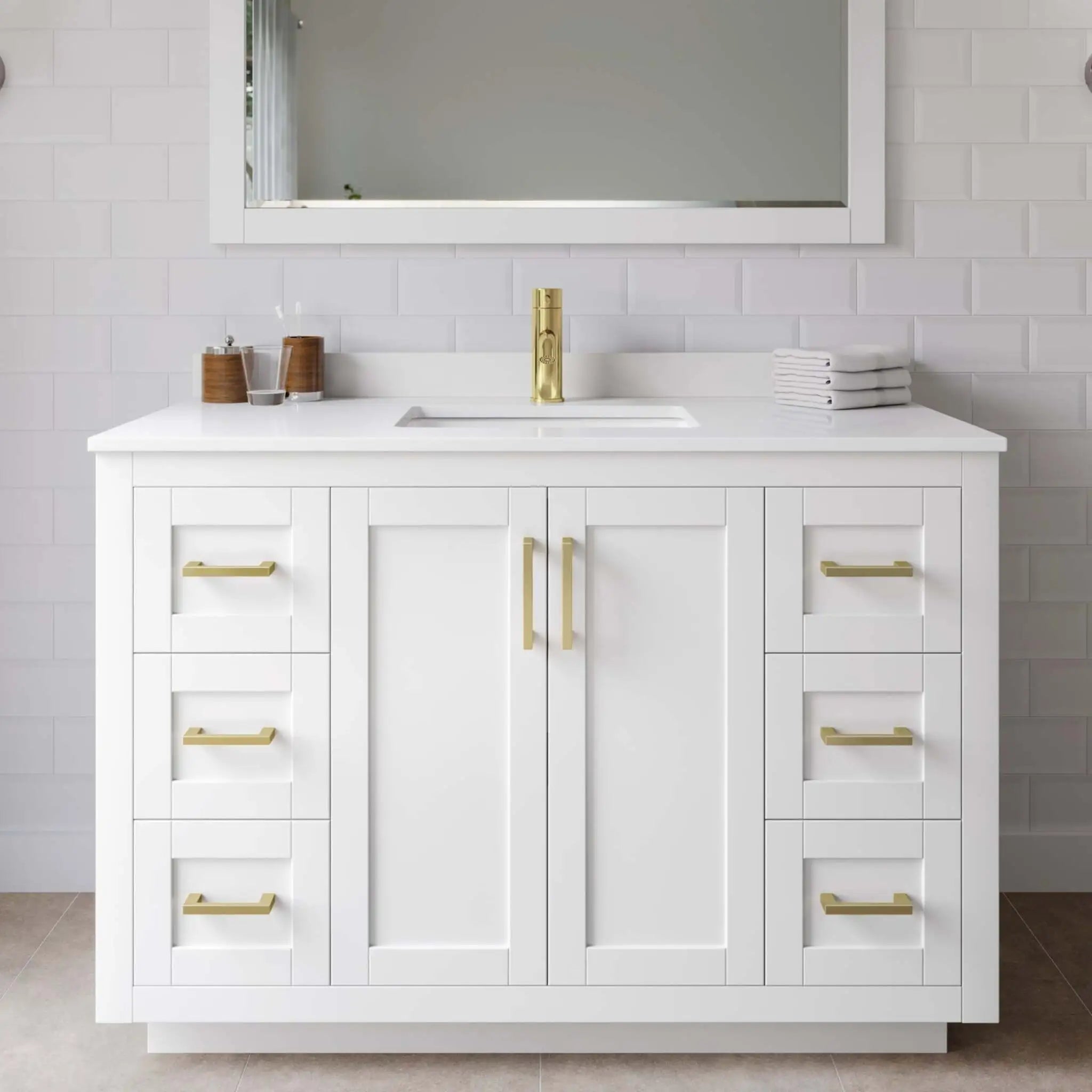 48" Miranda Single Bathroom Vanity in White with Brushed Gold Trim by Wyndham