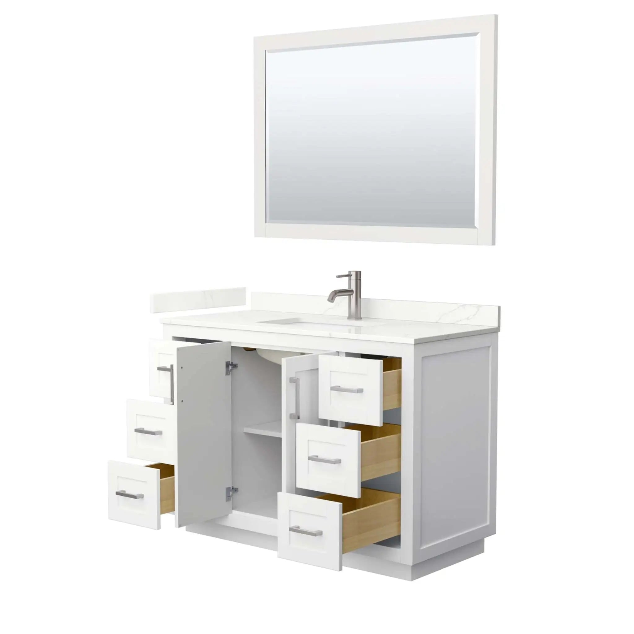 48" Miranda Single Bathroom Vanity in White with Brushed Nickel Trim & 46" Mirror by Wyndham