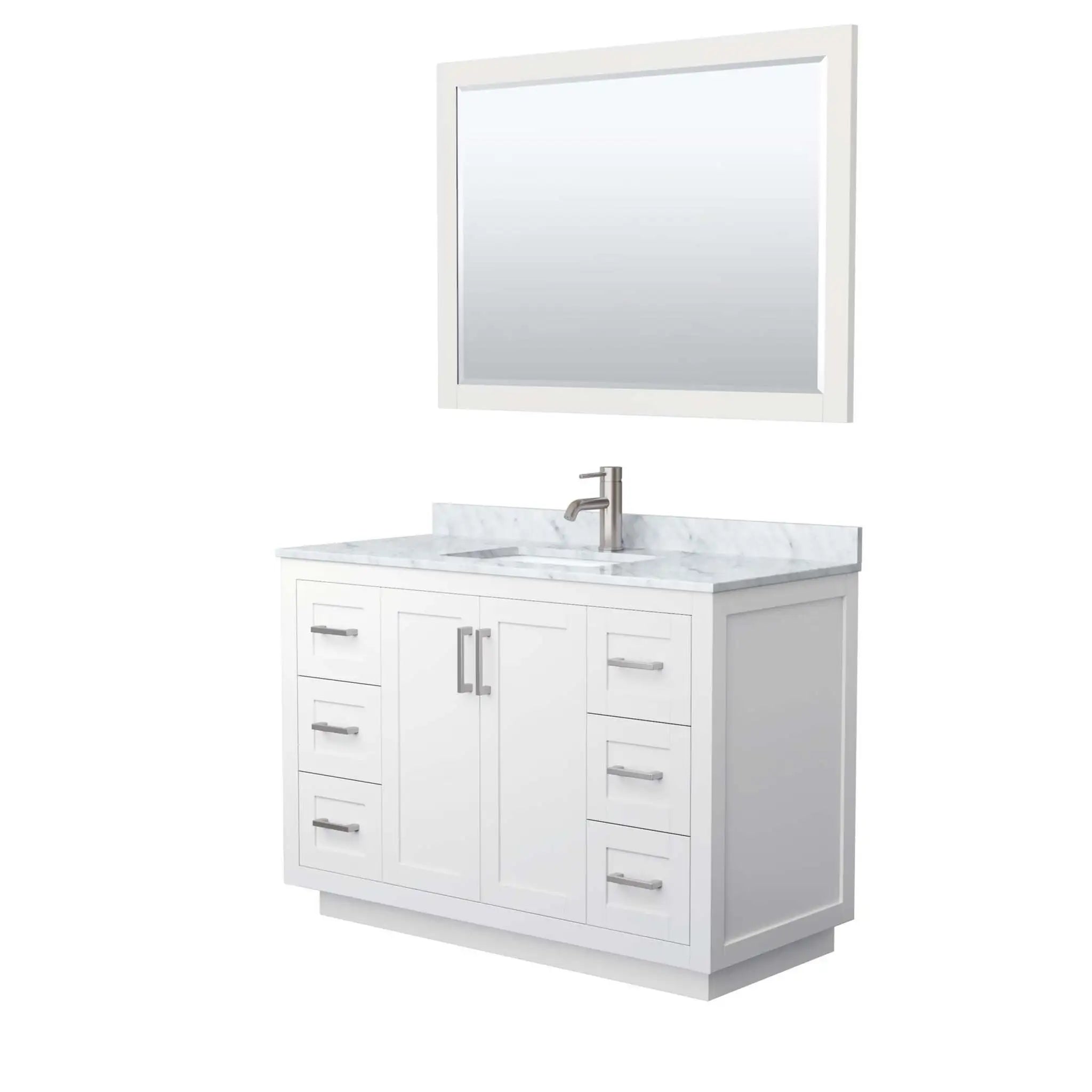 48" Miranda Single Bathroom Vanity in White with Brushed Nickel Trim & 46" Mirror by Wyndham