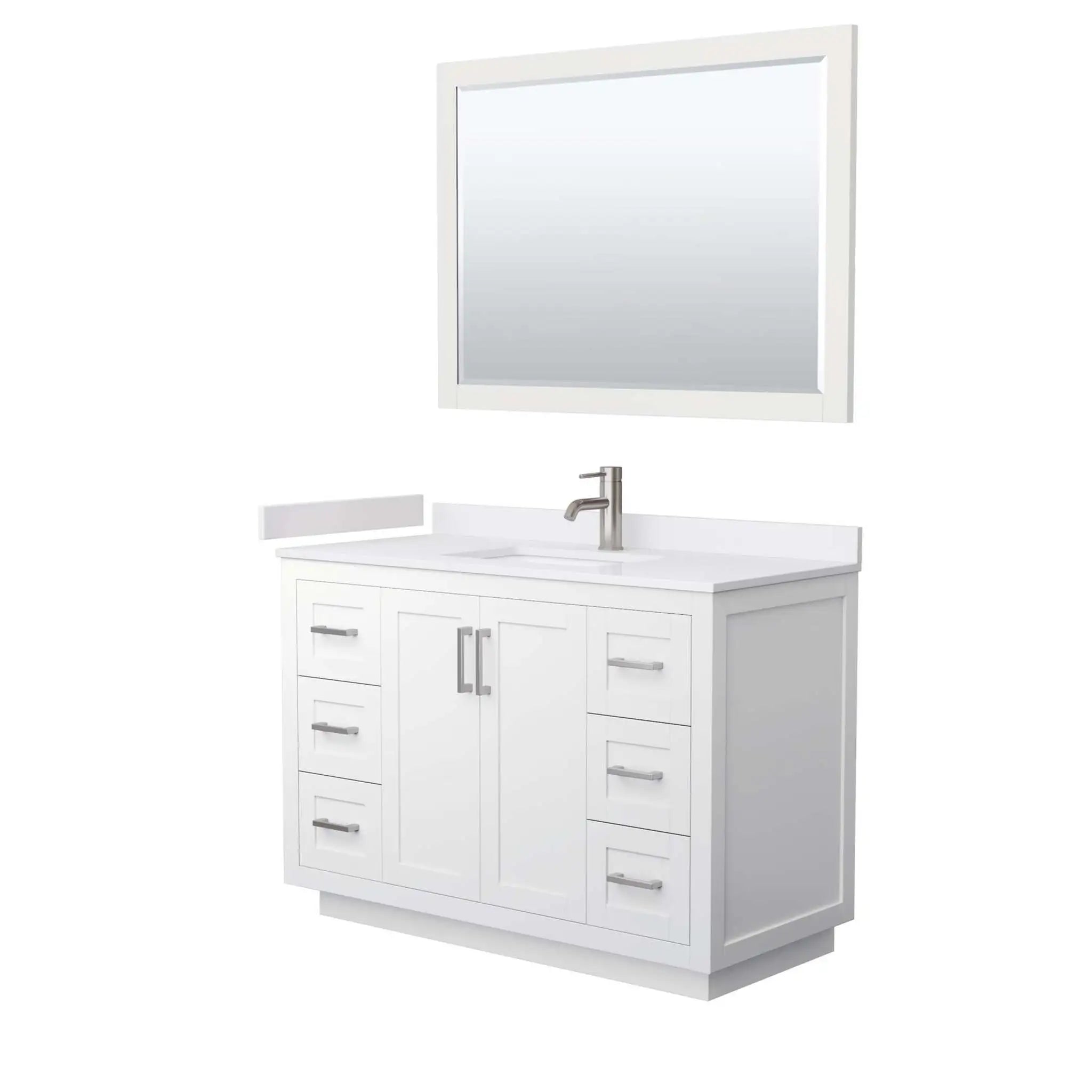 48" Miranda Single Bathroom Vanity in White with Brushed Nickel Trim & 46" Mirror by Wyndham